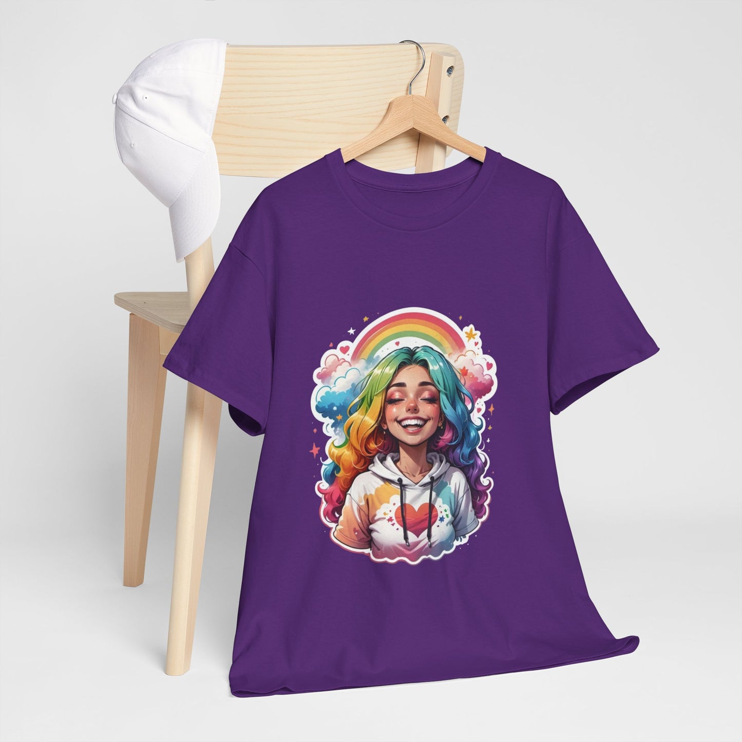 Rainbow Girl T-Shirt — Colorful Smiling Portrait Tee