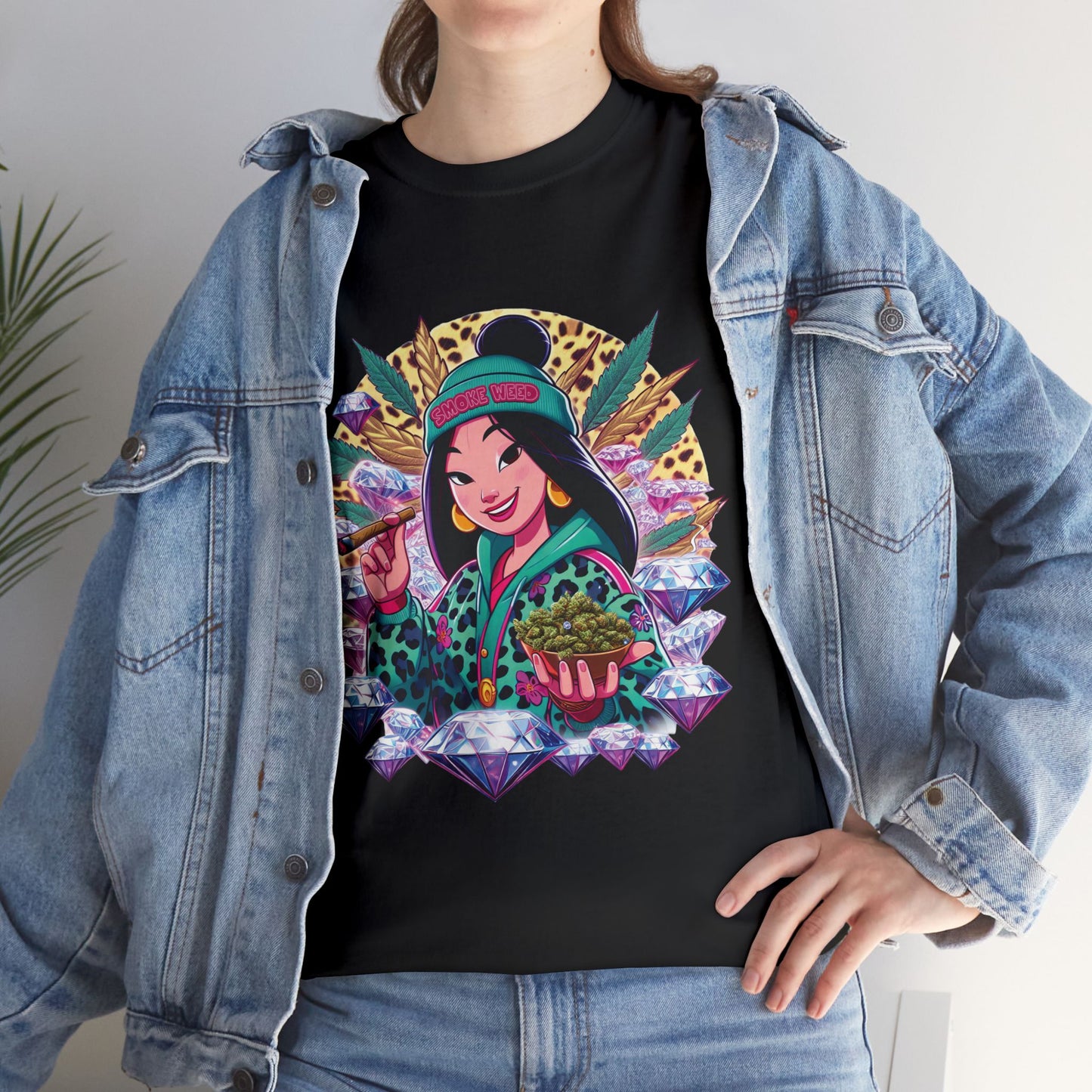 Mulan Floral Portrait T‑Shirt — Vibrant Asian Princess Illustration Tee