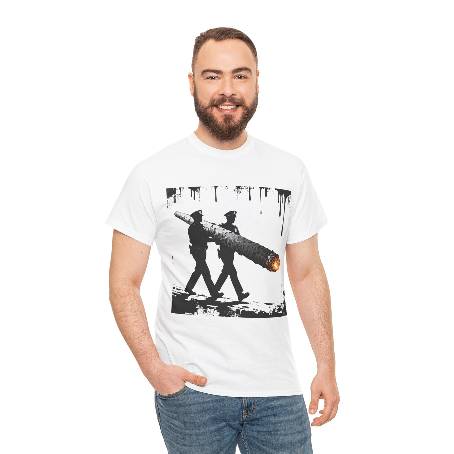 Graphic Tee — Police Carrying a Giant Burning Cigar Street Art Design