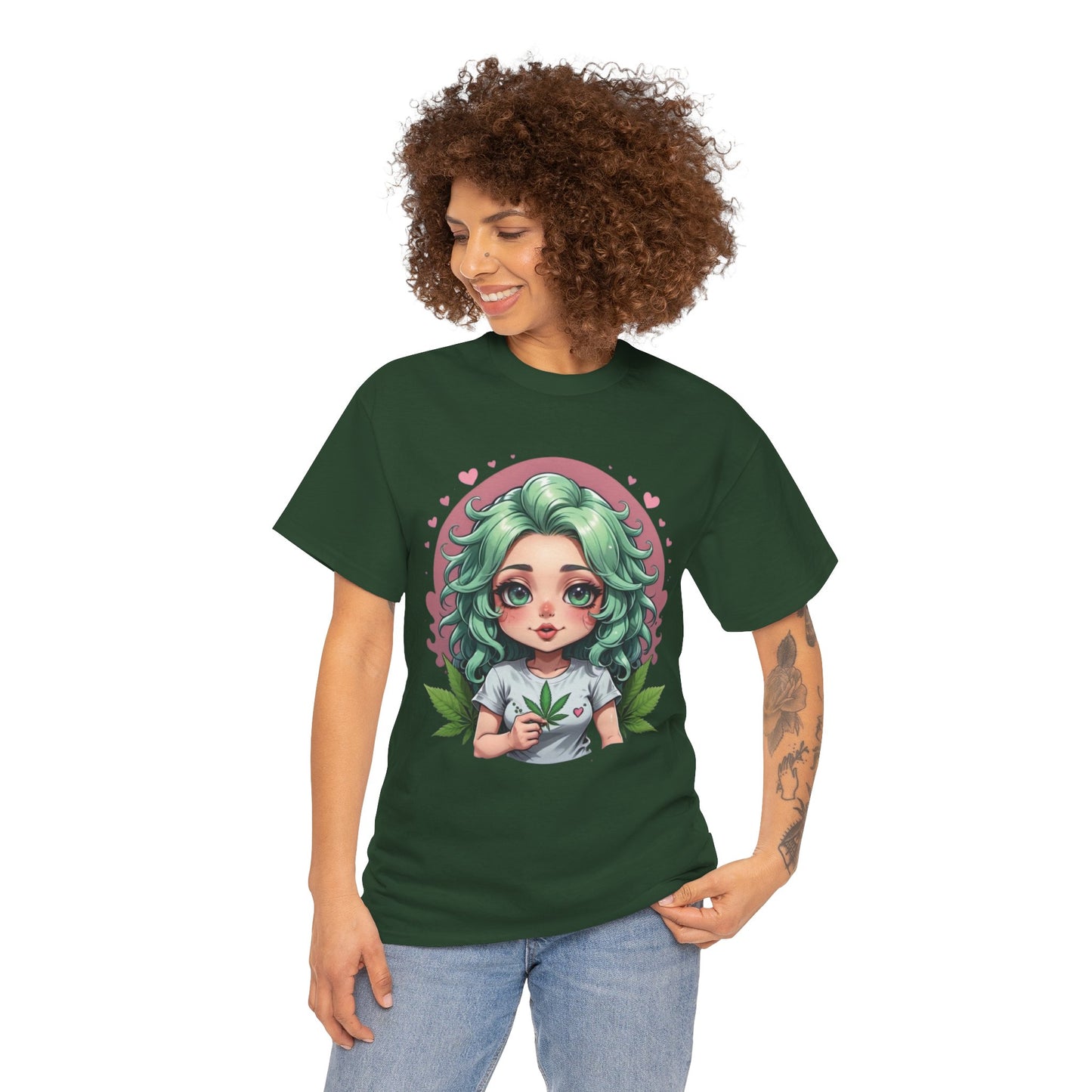 Plant Girl Cute Tee — Green Hair Anime Girl Graphic T-Shirt