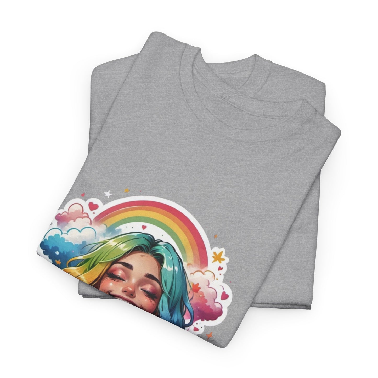 Rainbow Girl T-Shirt — Colorful Smiling Portrait Tee