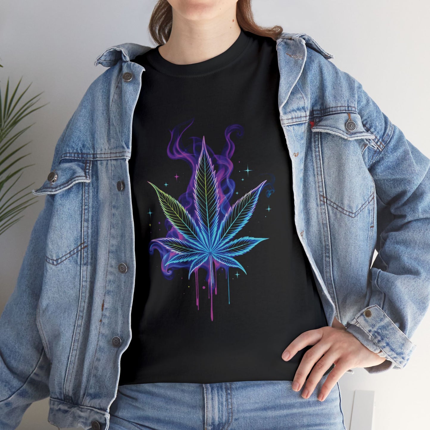 Psychedelic Neon 420 Leaf T-Shirt – Glow Smoke Plant Graphic Tee