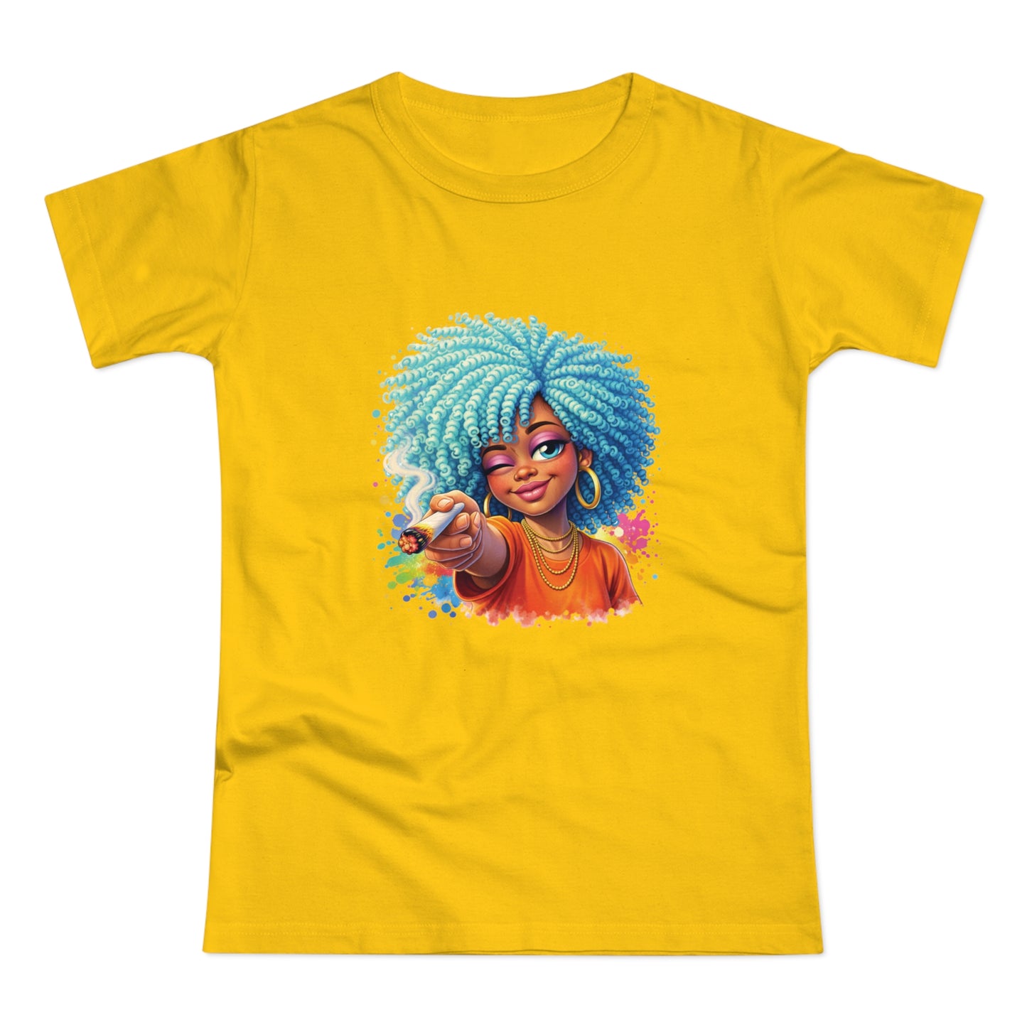 Afro Girl Pointing Graphic T-Shirt — Colorful Natural Hair Illustration Tee