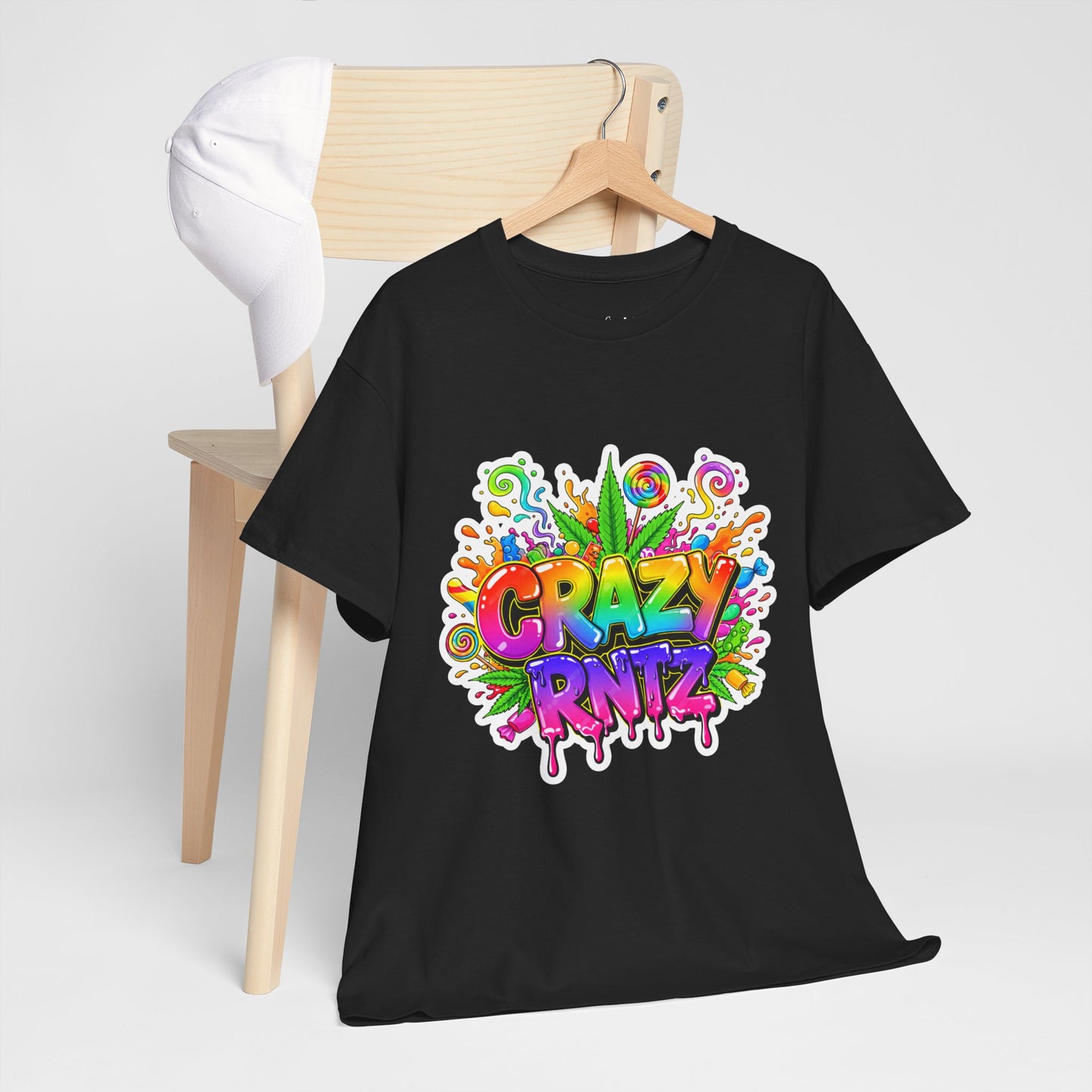 Crazy Rntz Colorful Graffiti T‑Shirt — Psychedelic Leaf Logo Tee