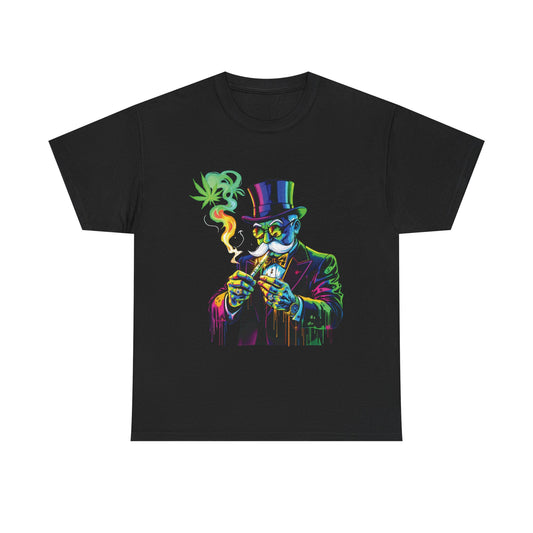 Smoking Monopoly Gentleman T-Shirt — Neon Vintage Top Hat Illustration