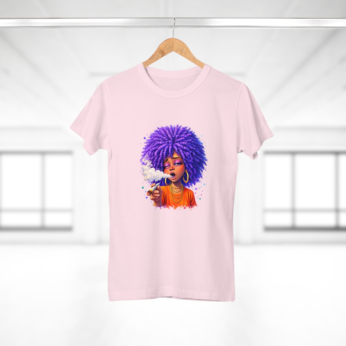 Women's T-Shirt — Purple Afro Girl Art Graphic Tee (Smoke Vibe)