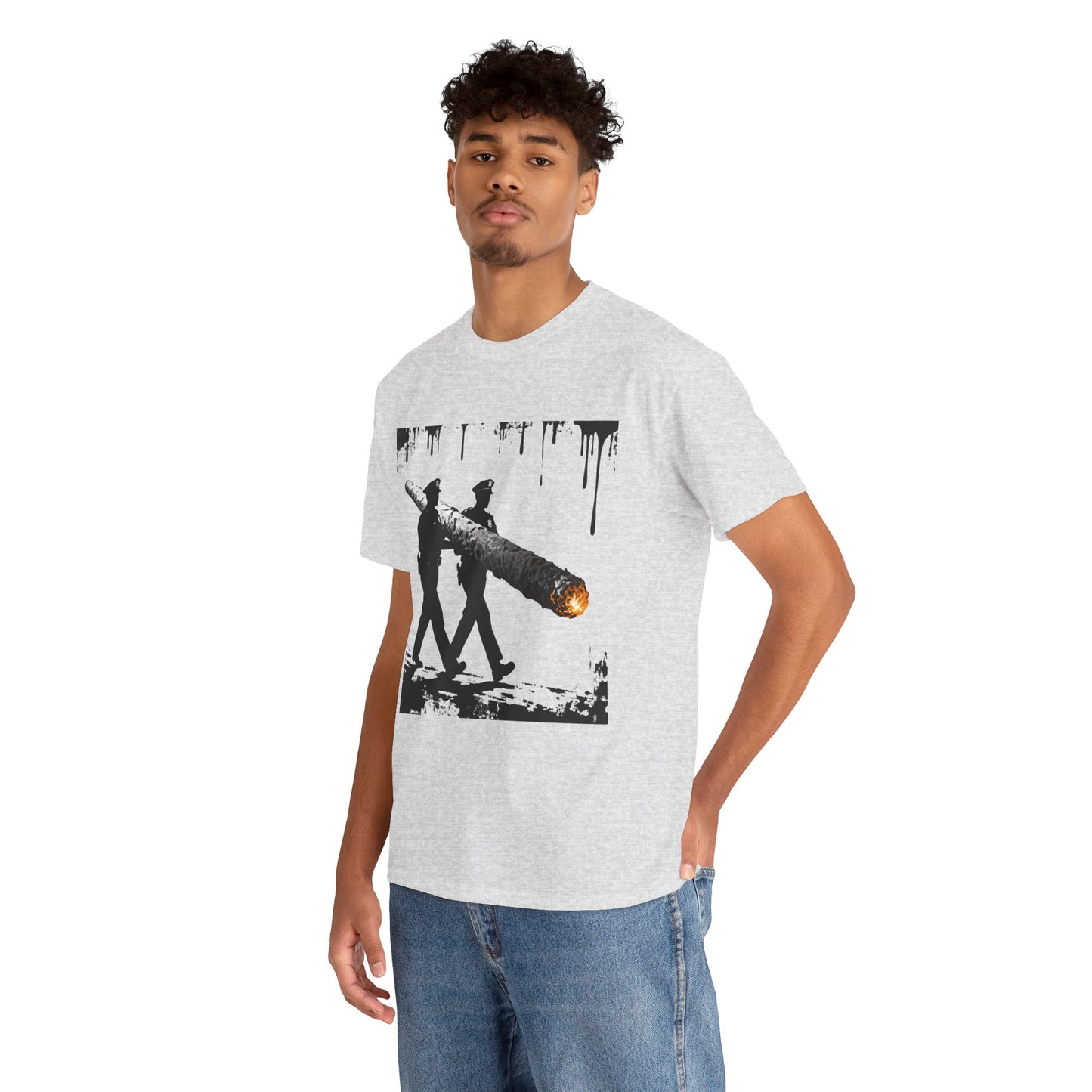 Graphic Tee — Police Carrying a Giant Burning Cigar Street Art Design