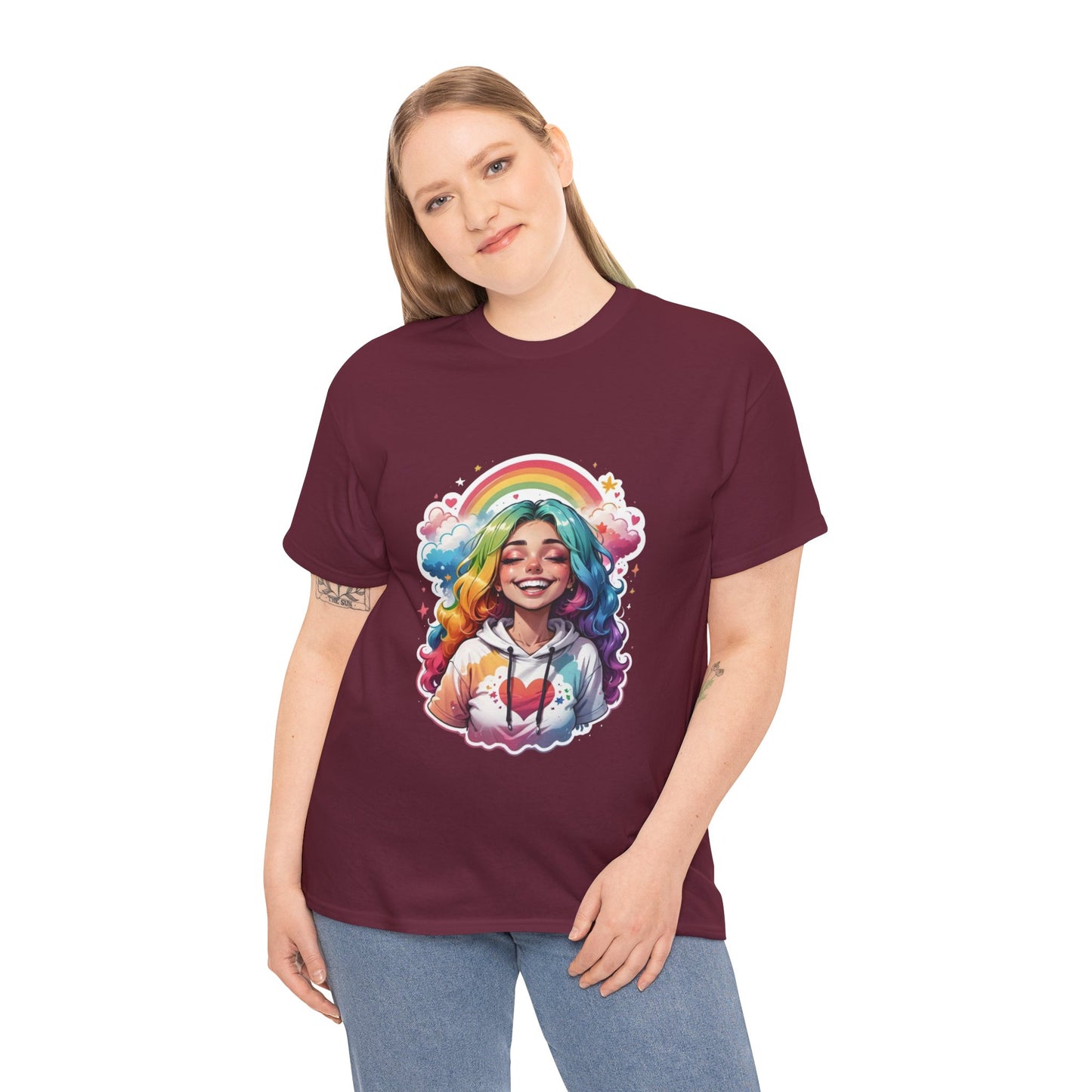 Rainbow Girl T-Shirt — Colorful Smiling Portrait Tee