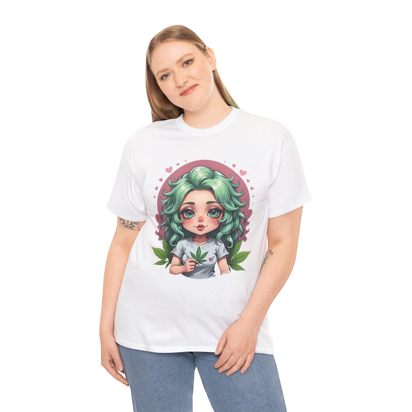 Plant Girl Cute Tee — Green Hair Anime Girl Graphic T-Shirt