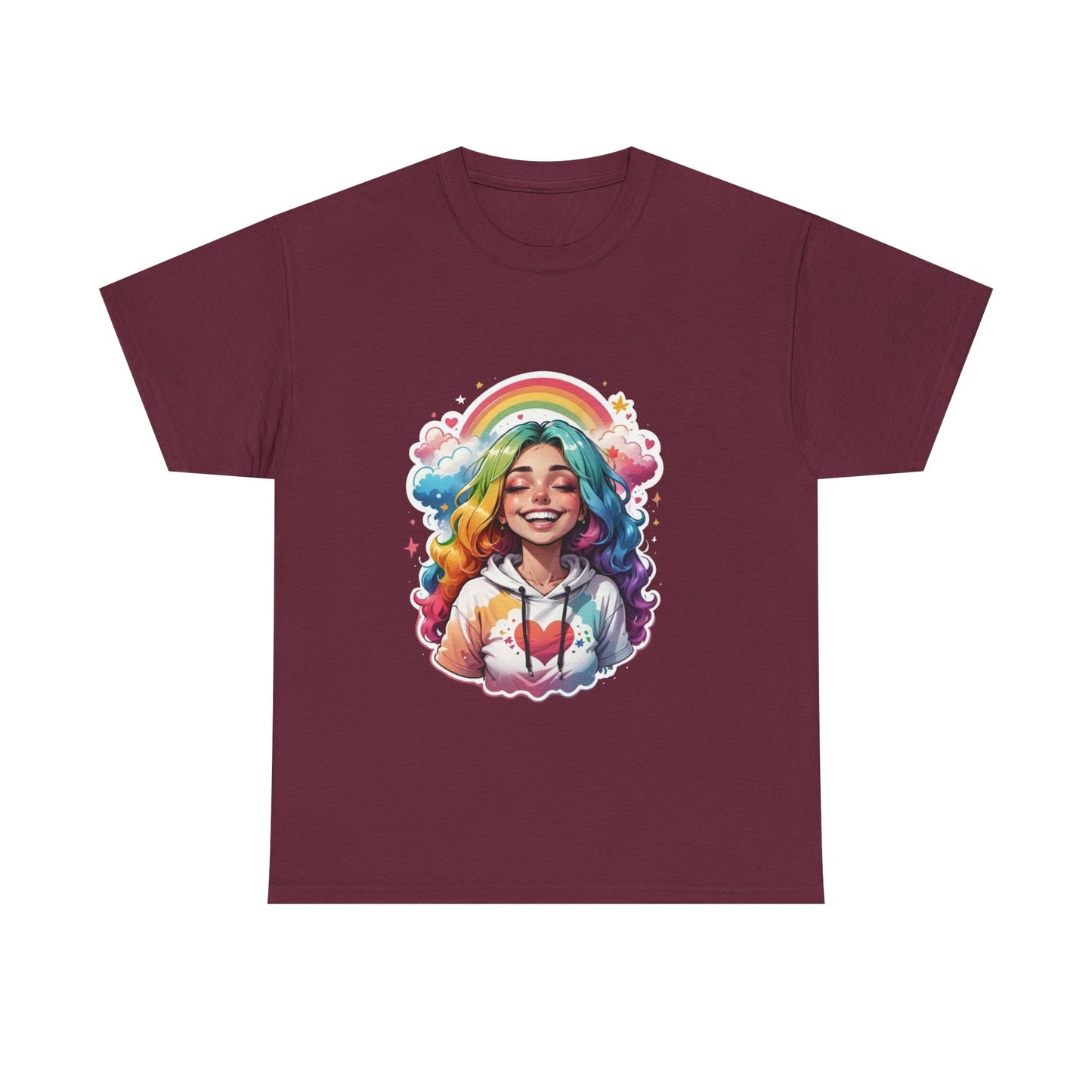 Rainbow Girl T-Shirt — Colorful Smiling Portrait Tee