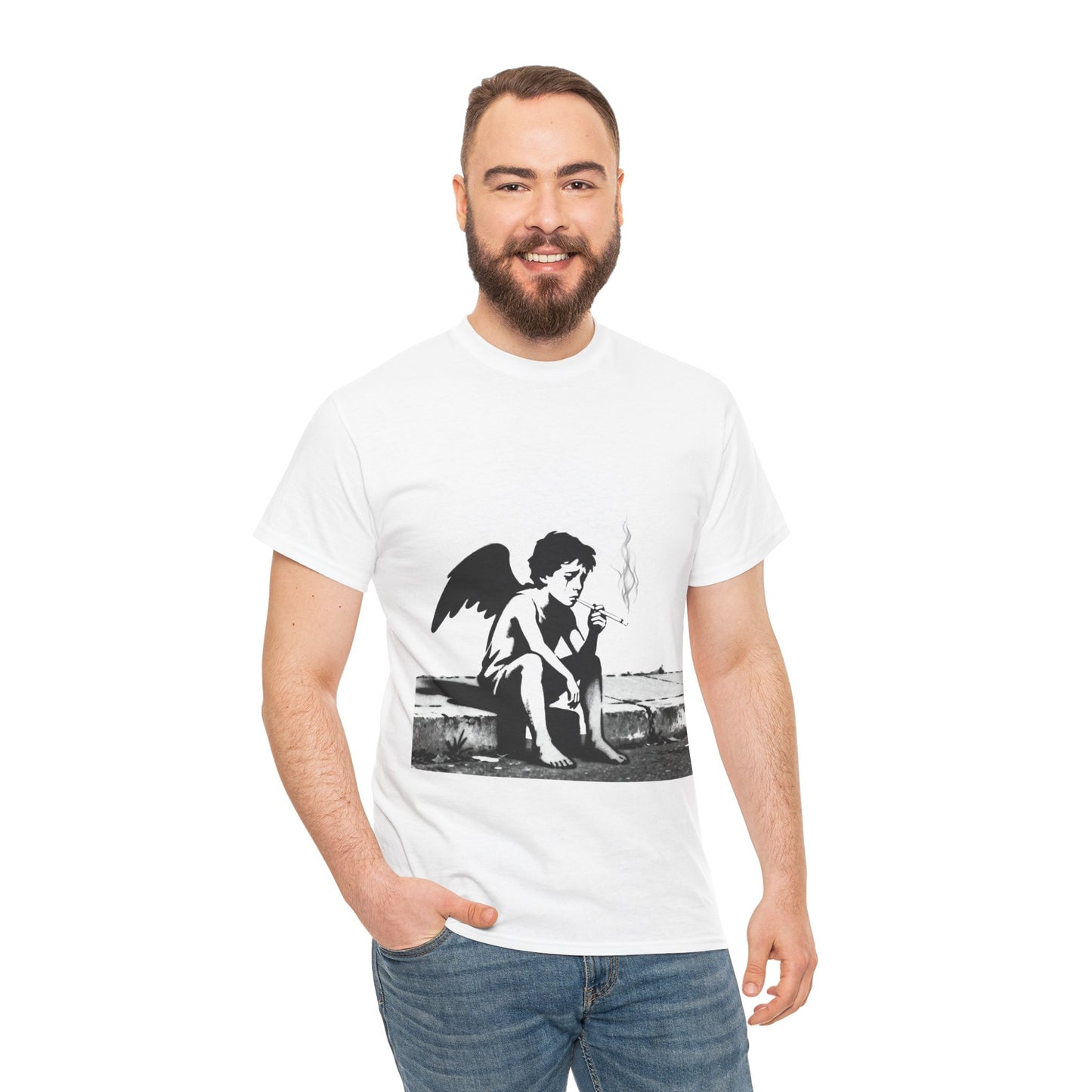 Angel Smoking Graphic Tee — Vintage Cherub Streetwear T-Shirt
