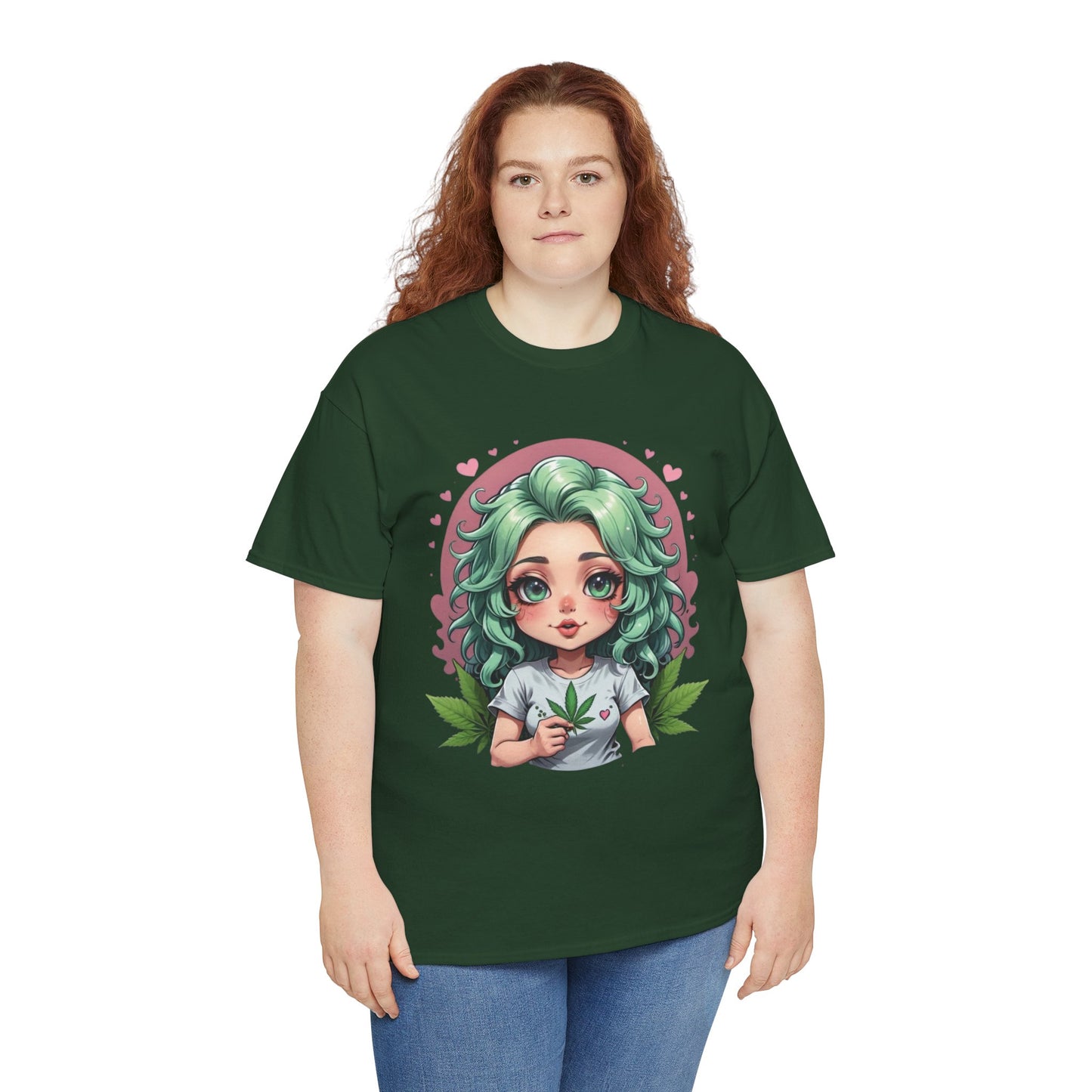 Plant Girl Cute Tee — Green Hair Anime Girl Graphic T-Shirt