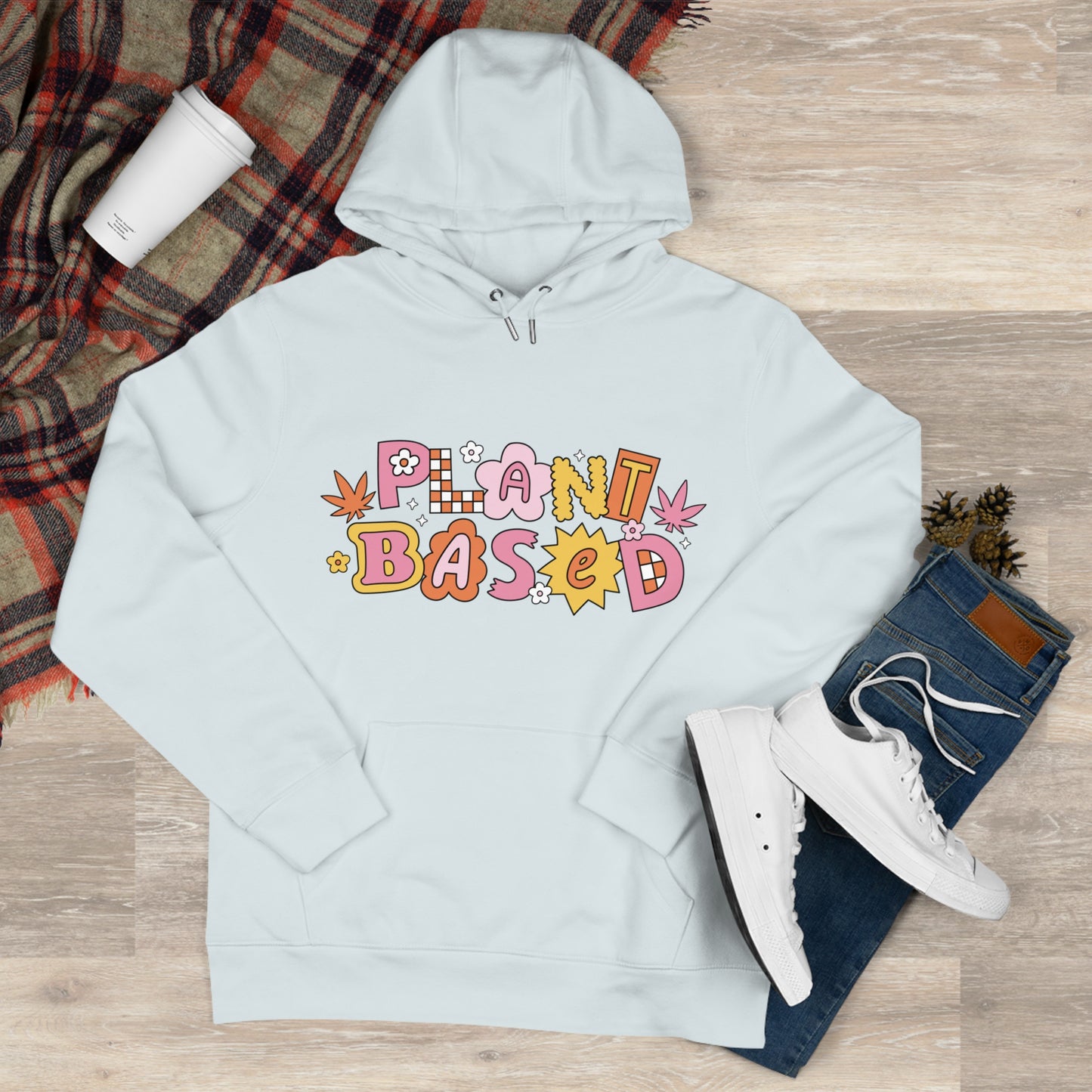 Hoodie — “Plant Based” Front + “Smoke Weed & Love Yourself” Retro Puff Graphic