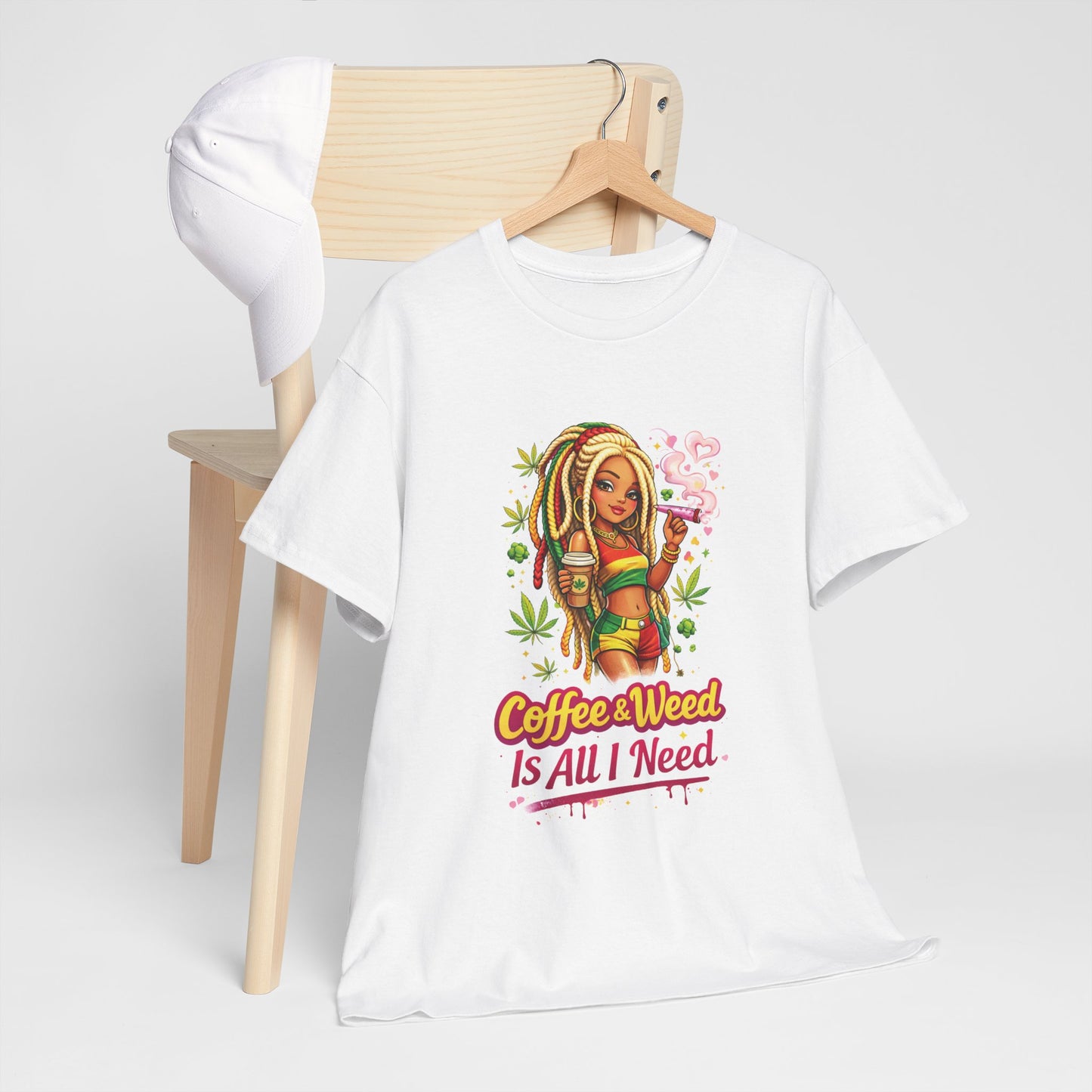 T-Shirt — "Coffee & Weed Is All I Need" Rasta Vibe Graphic Tee