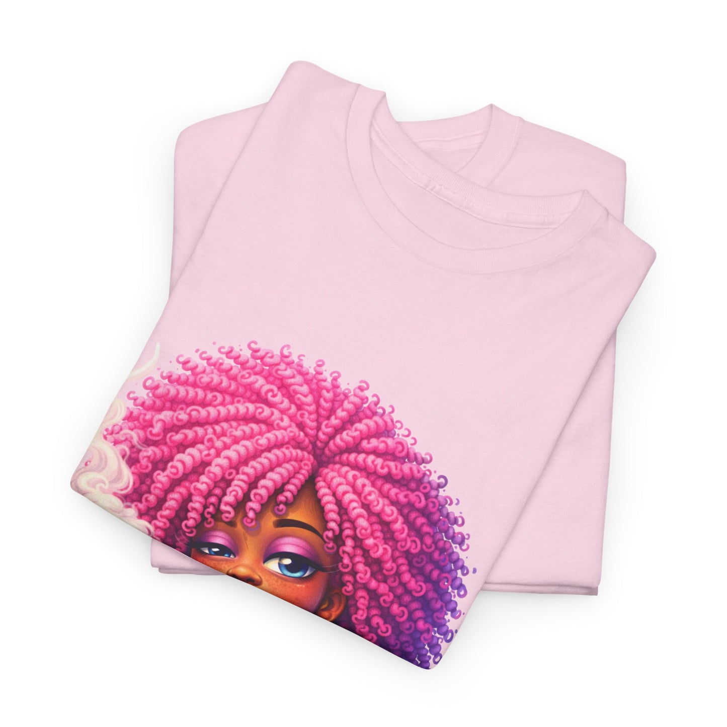 Pink Afro Girl Graphic Tee — Colorful Sassy Retro Portrait T‑Shirt