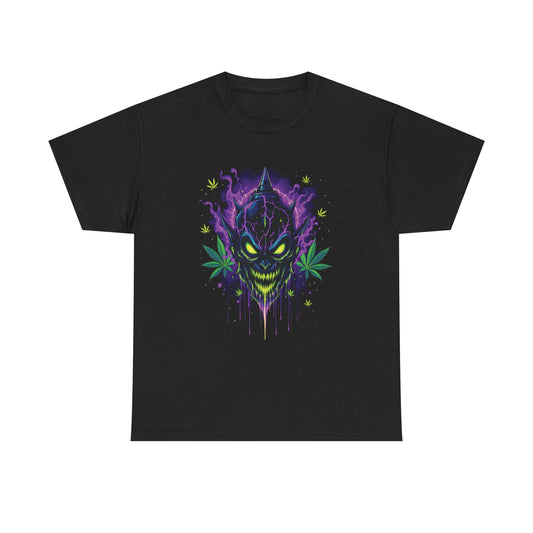 Green Demon Mask T‑Shirt — Neon Creeper 420 Skull Graphic Tee