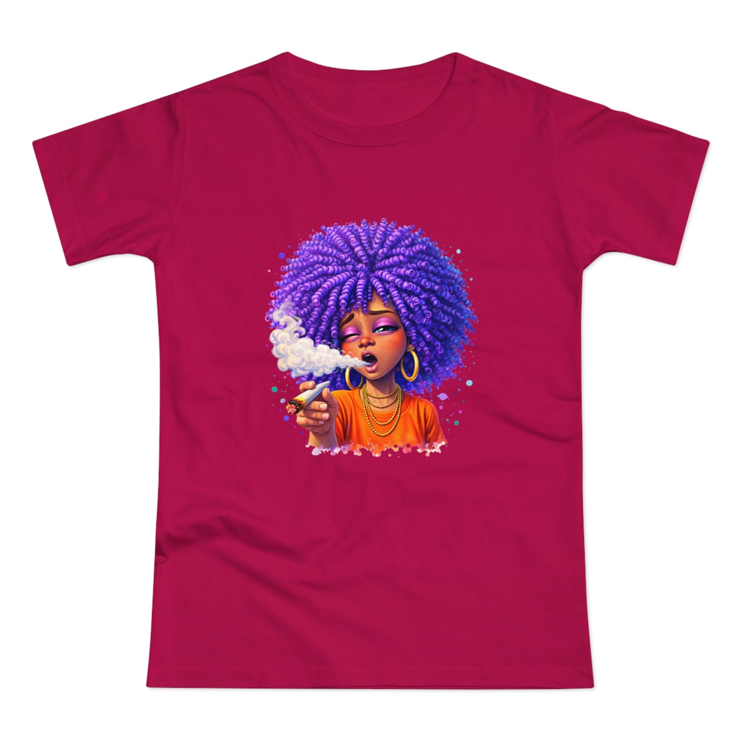 Women's T-Shirt — Purple Afro Girl Art Graphic Tee (Smoke Vibe)