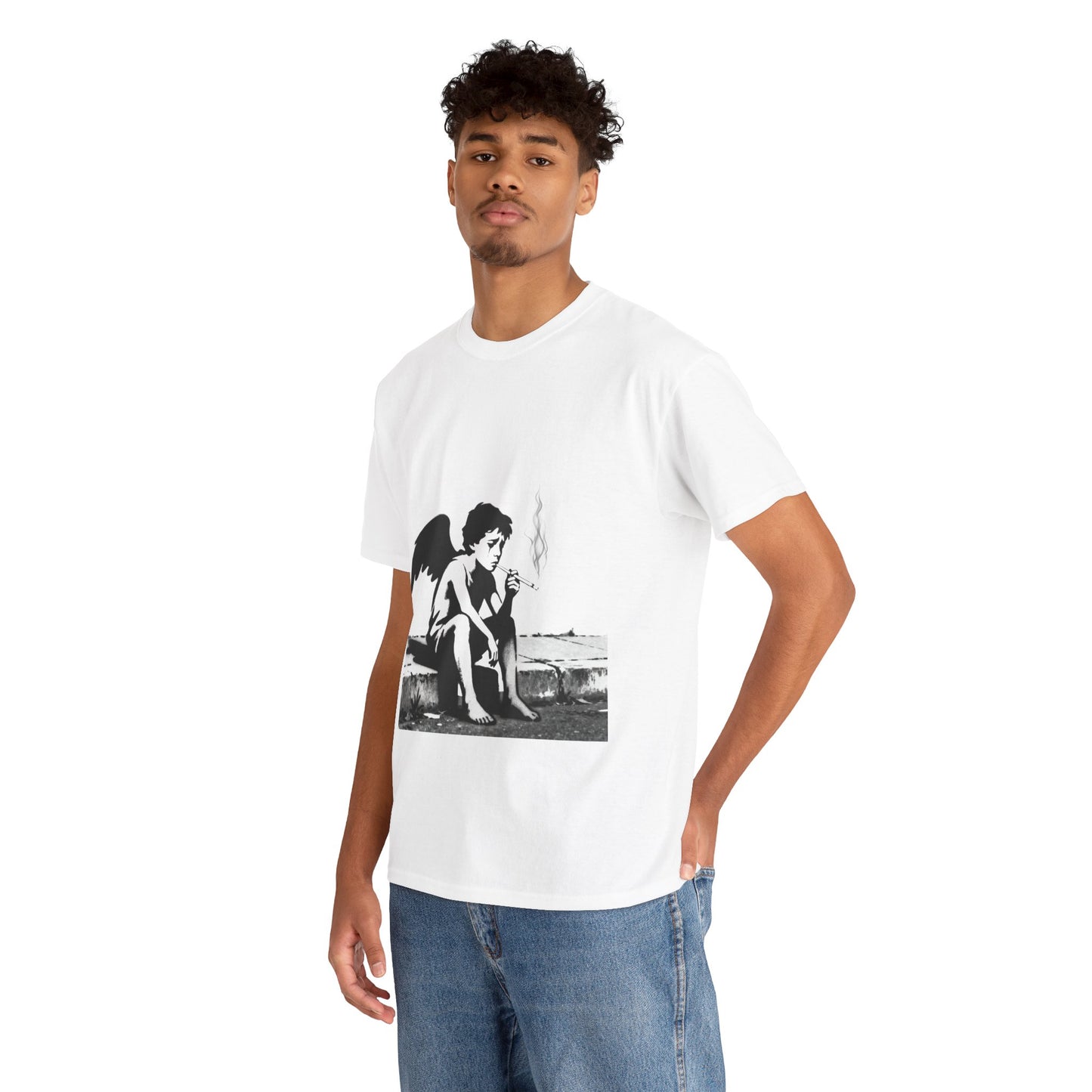 Angel Smoking Graphic Tee — Vintage Cherub Streetwear T-Shirt