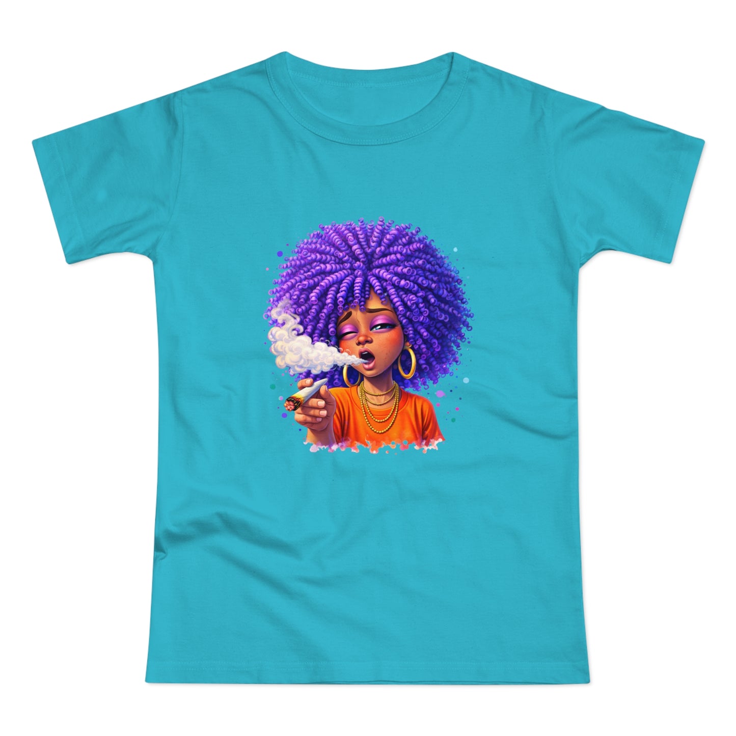 Women's T-Shirt — Purple Afro Girl Art Graphic Tee (Smoke Vibe)