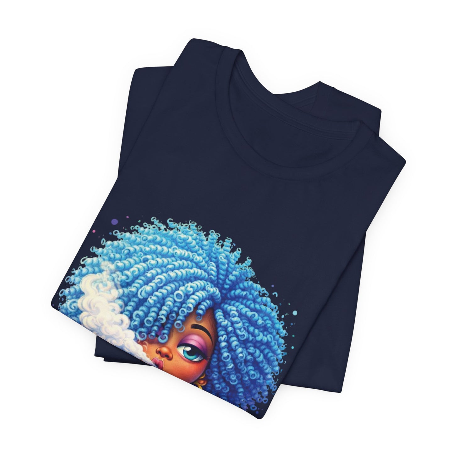 Afro Puff Vibes T-Shirt — Cool Blue Hair Graphic Tee