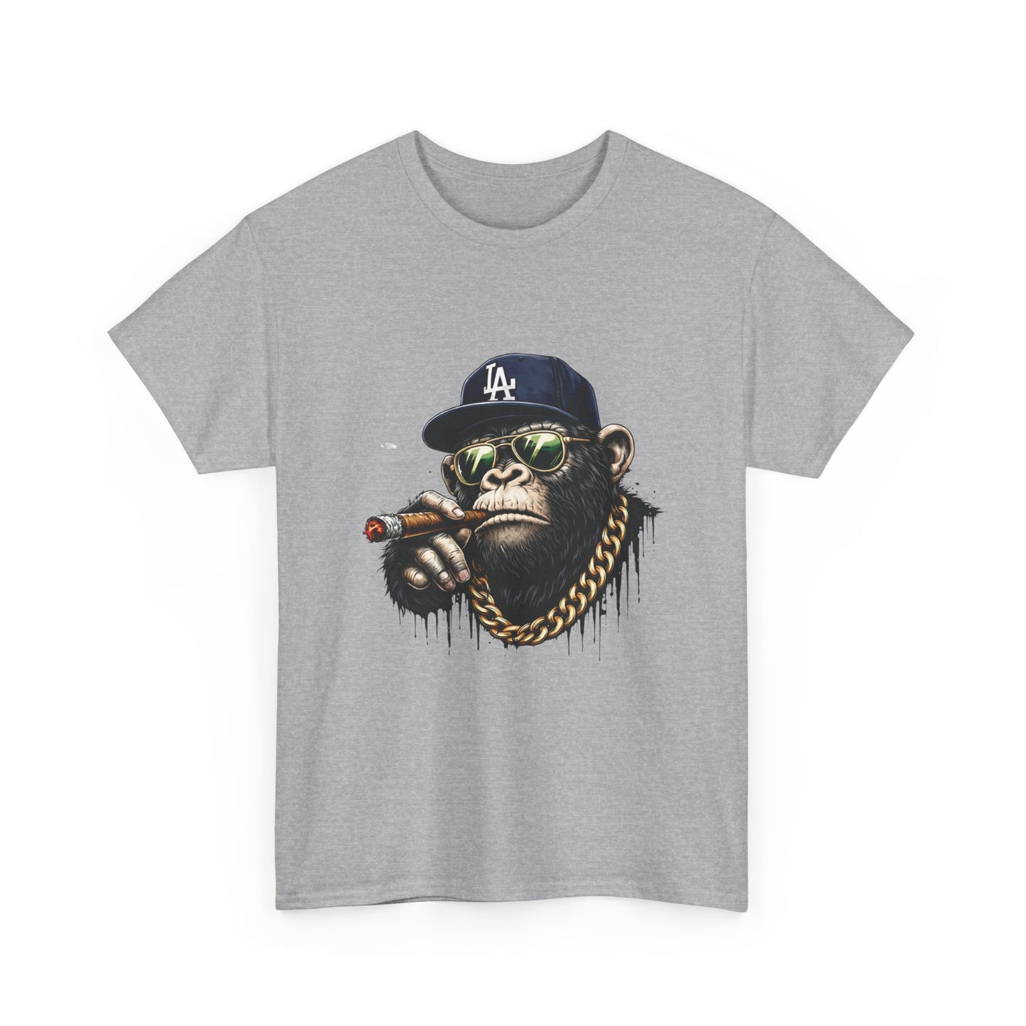Cigar-Chomping Hip Hop Monkey T-Shirt — LA Cap & Gold Chain Streetwear