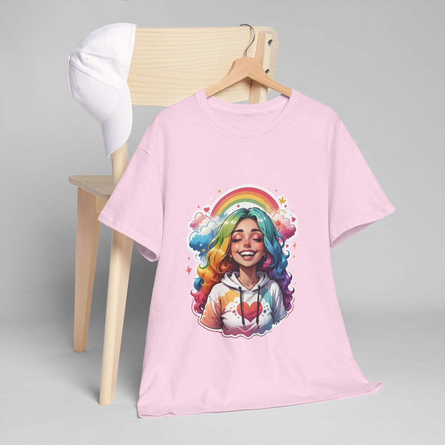 Rainbow Girl T-Shirt — Colorful Smiling Portrait Tee