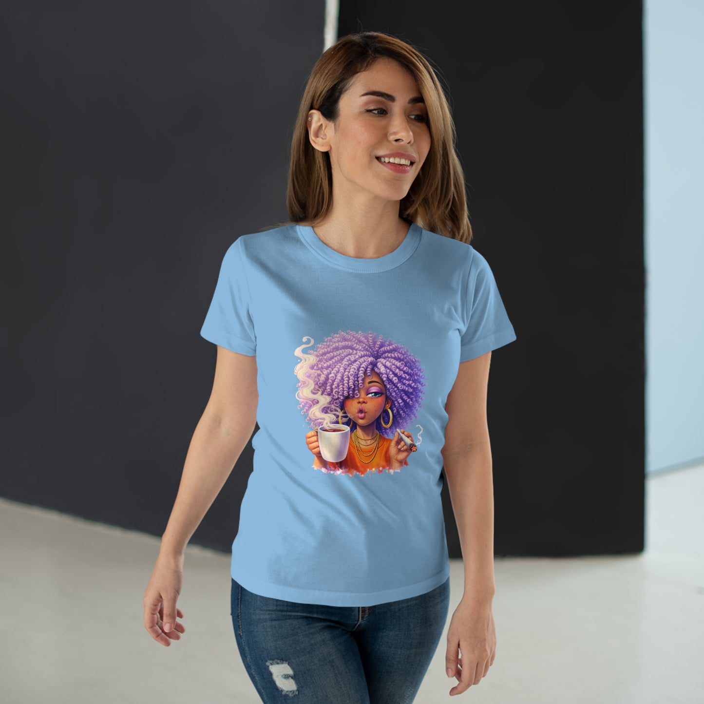 Women's T-Shirt — Afro Puff Coffee Girl Graphic Tee