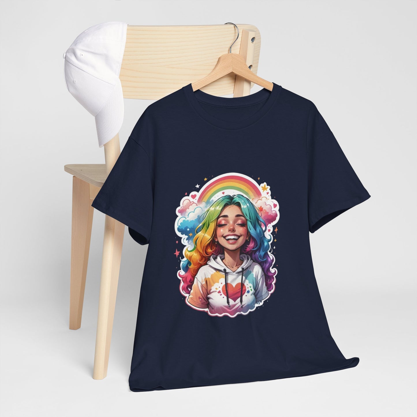 Rainbow Girl T-Shirt — Colorful Smiling Portrait Tee