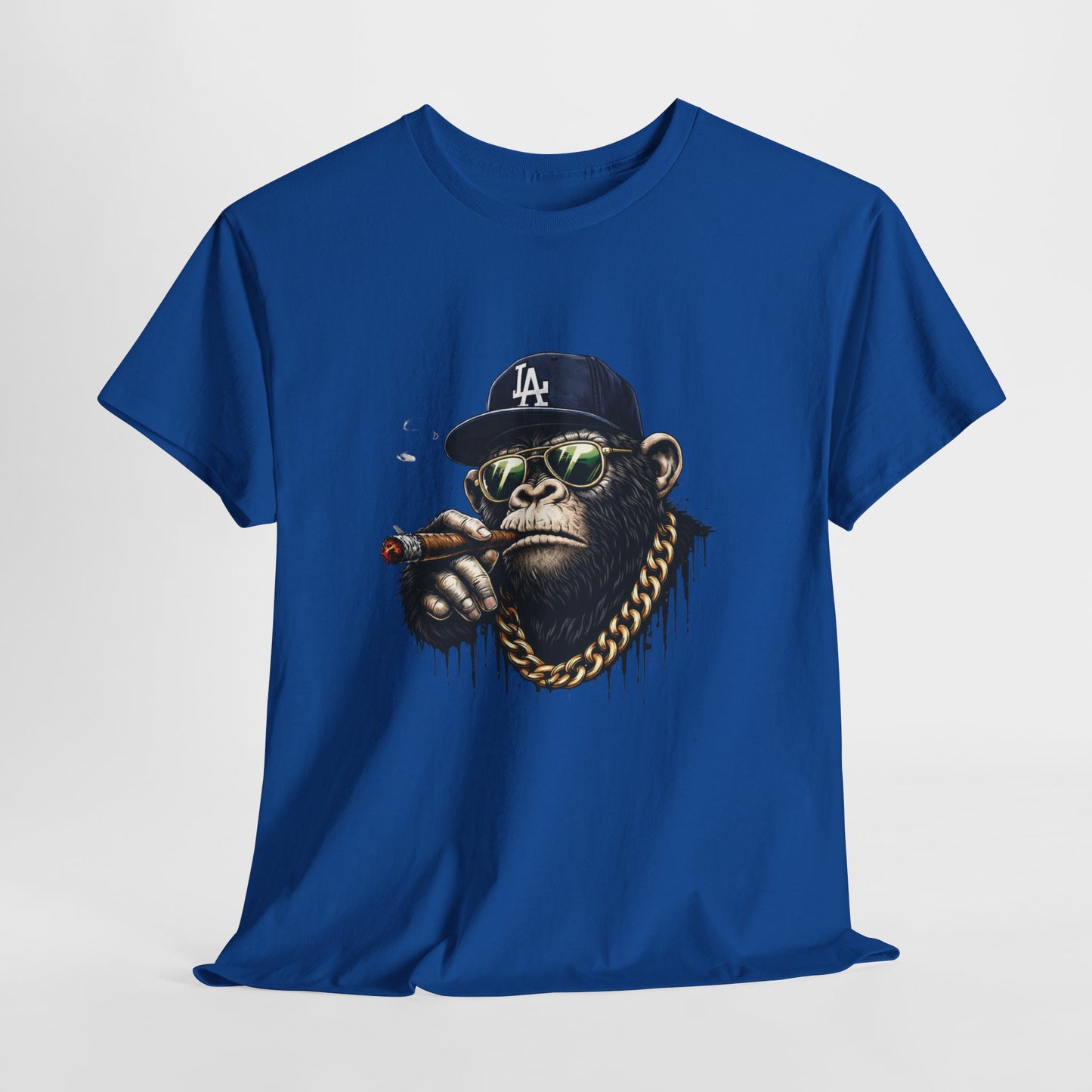 Cigar-Chomping Hip Hop Monkey T-Shirt — LA Cap & Gold Chain Streetwear