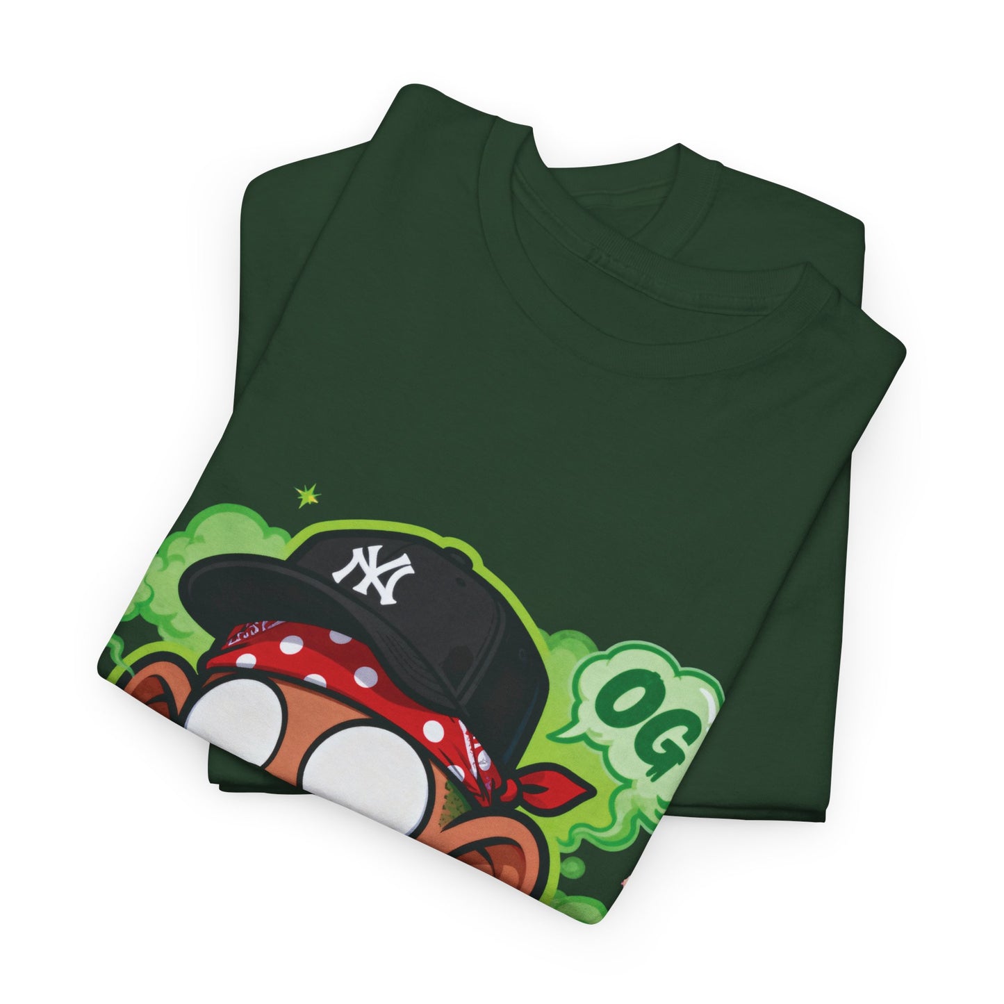 T-Shirt — OG Cartoon Stoner Graphic Tee (Green Smoke & Leaf Design)