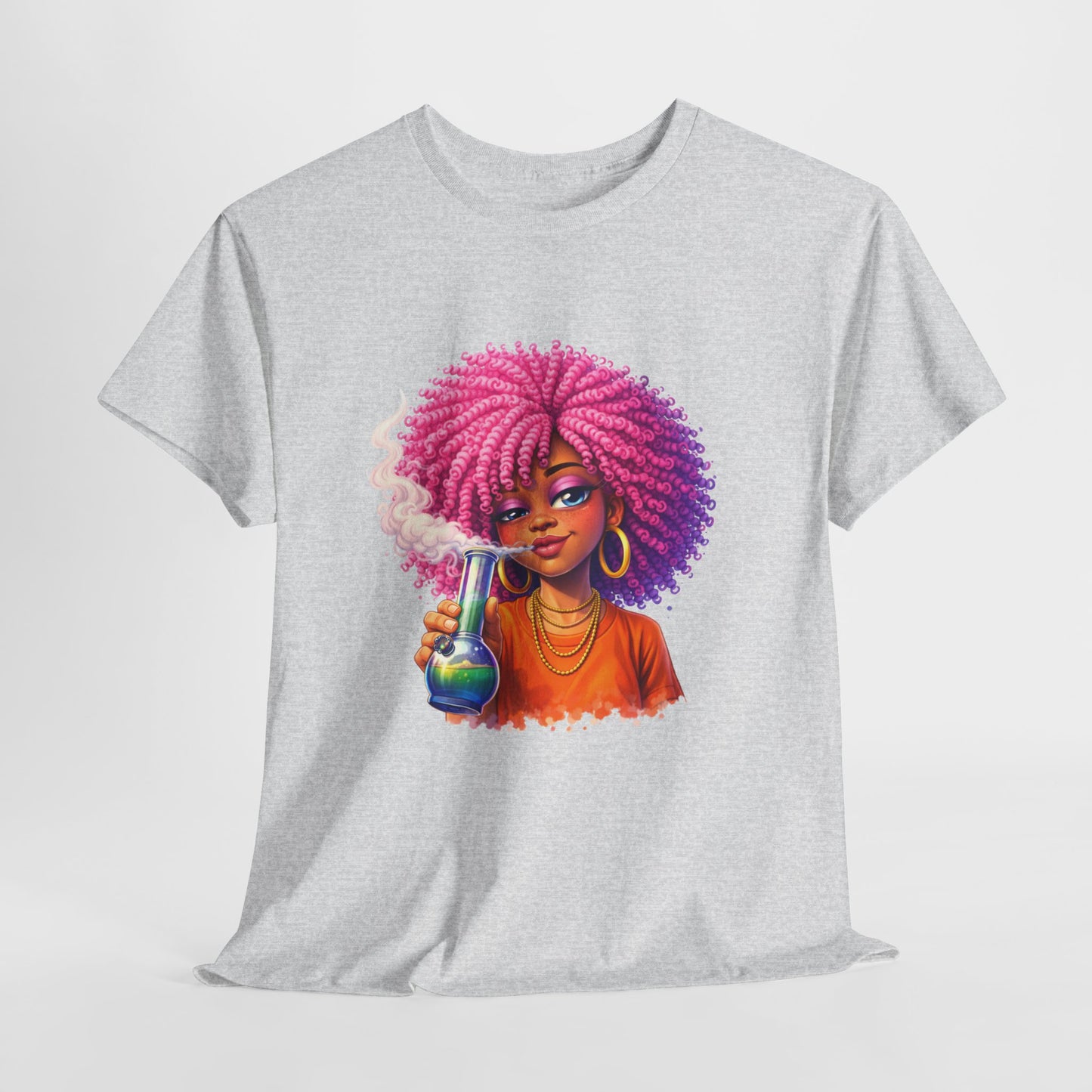 Pink Afro Girl Graphic Tee — Colorful Sassy Retro Portrait T‑Shirt