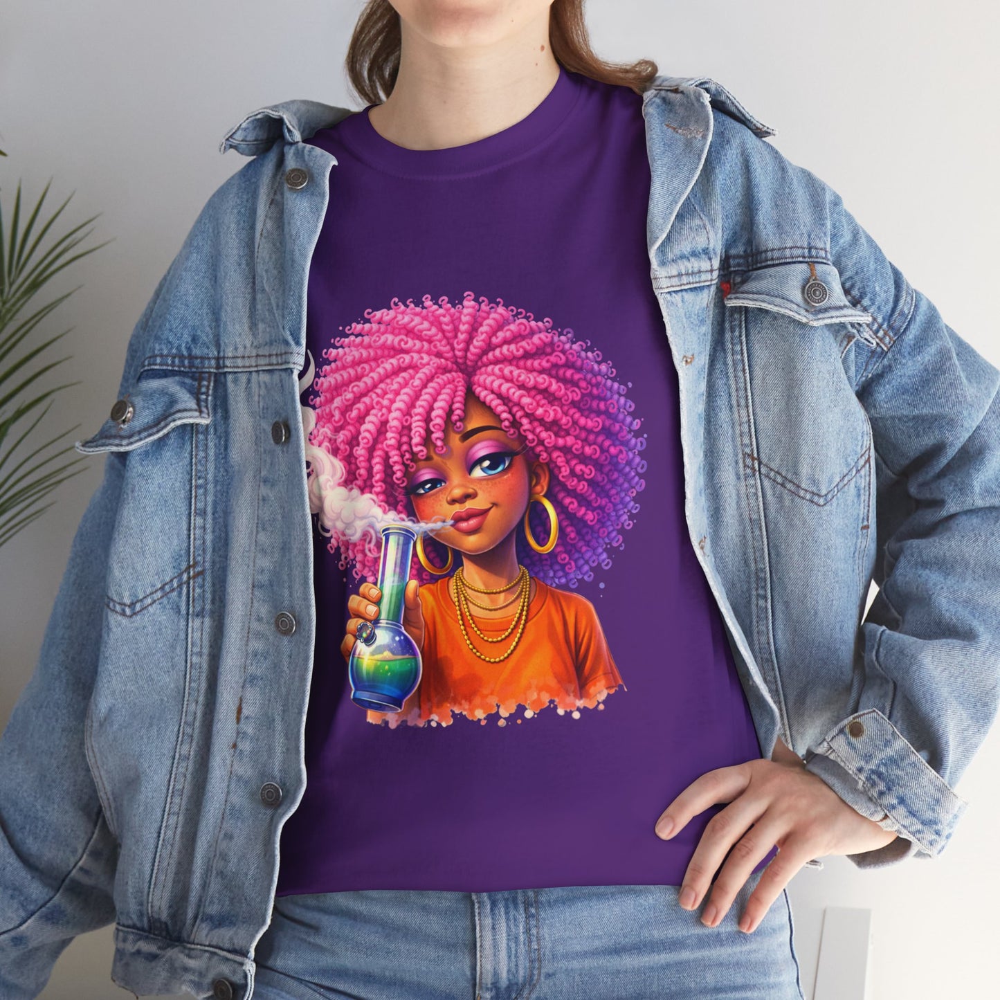 Pink Afro Girl Graphic Tee — Colorful Sassy Retro Portrait T‑Shirt