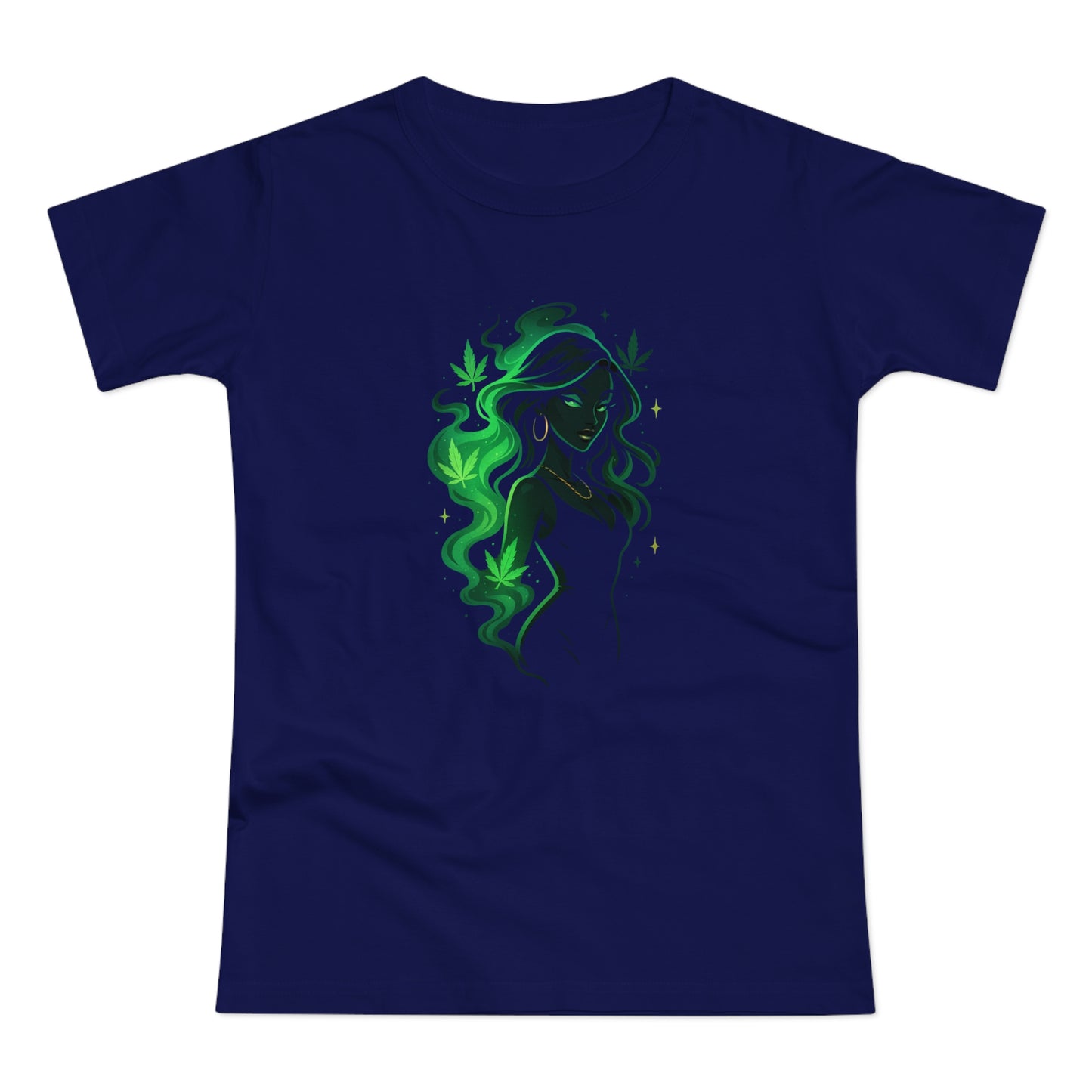 Green Spirit Goddess Women's T-Shirt — Ethereal Floral Silhouette Tee for Nature Lovers