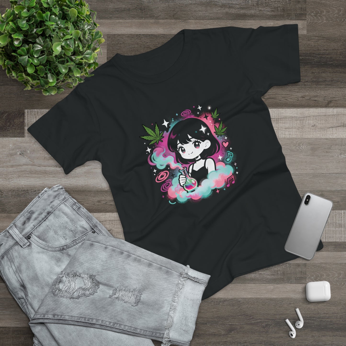Anime Girl Puff Graphic T-Shirt — Cute 420 Vapor Aesthetic Tee