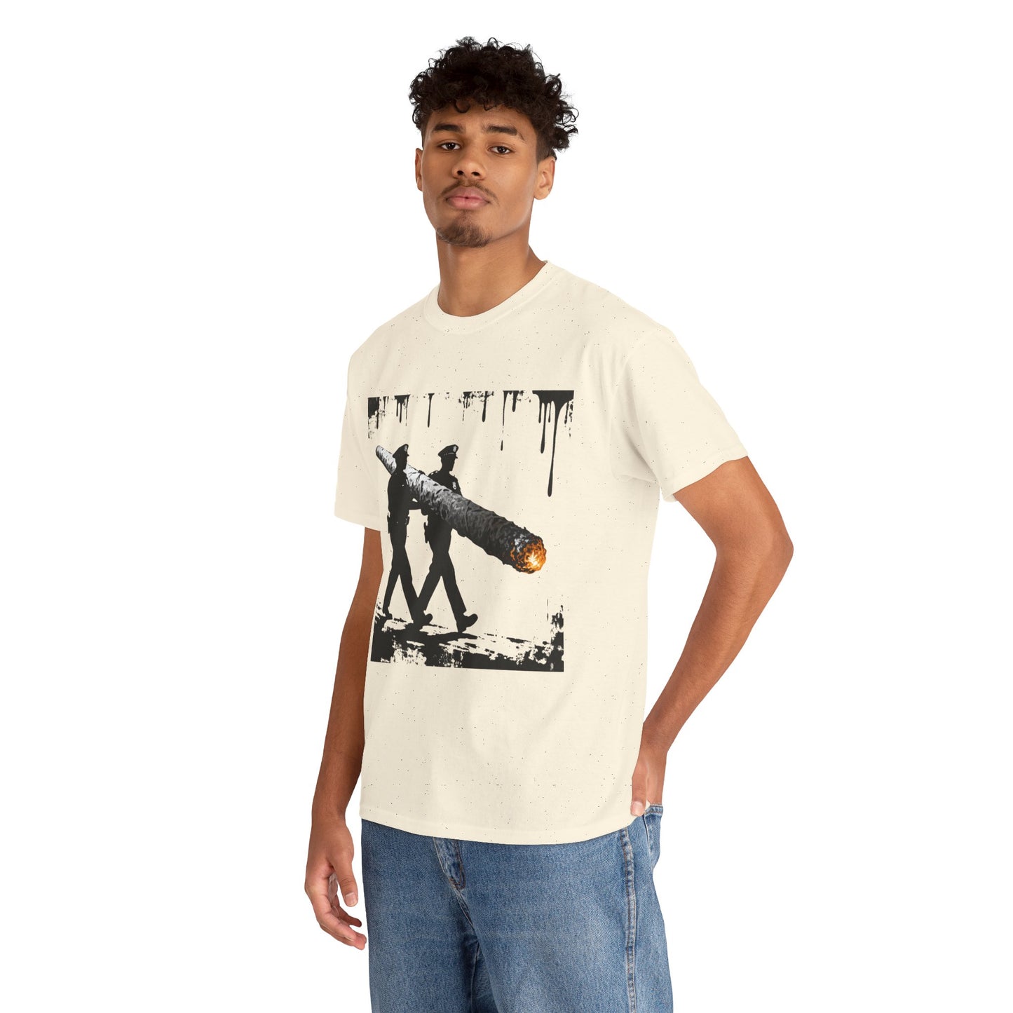 Graphic Tee — Police Carrying a Giant Burning Cigar Street Art Design