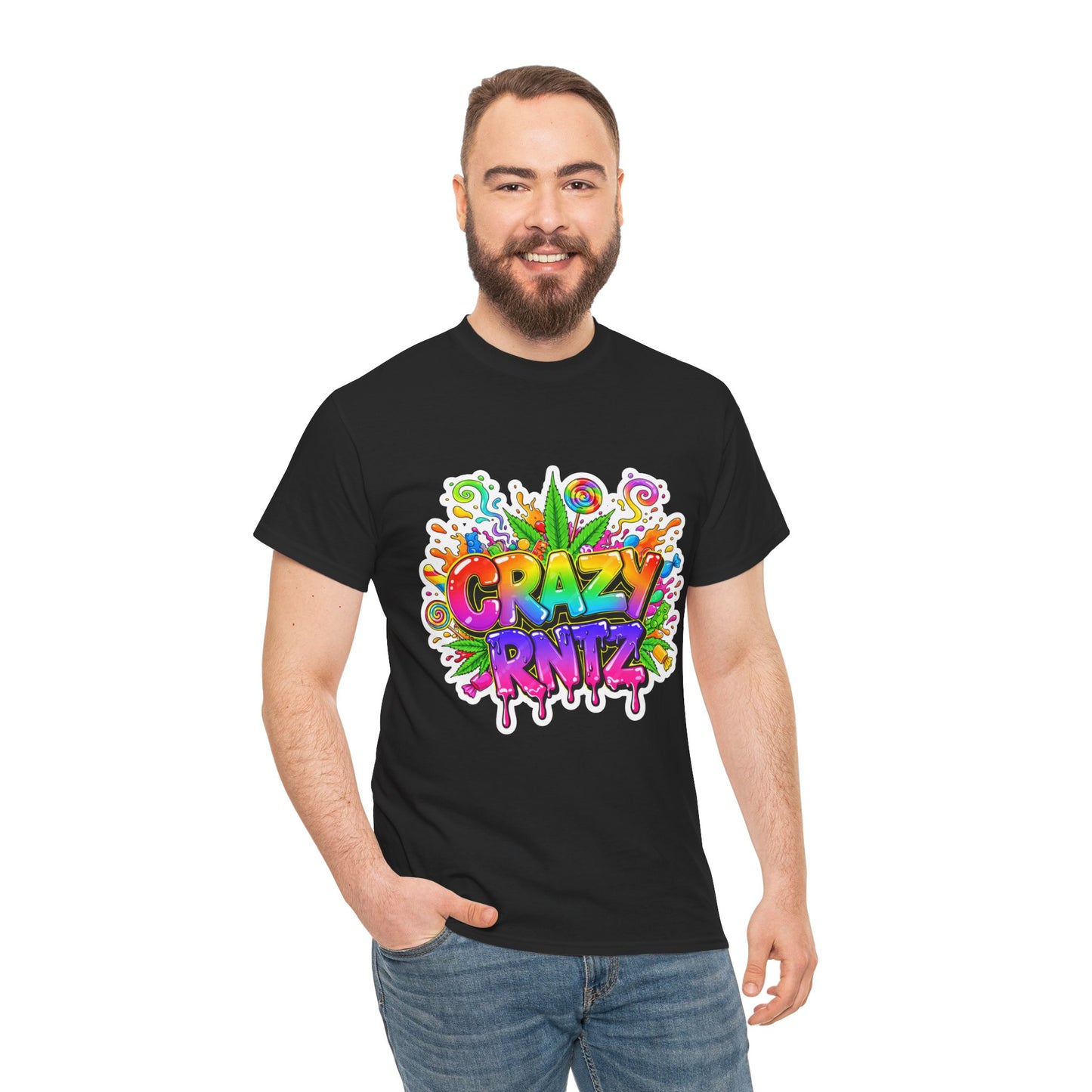 Crazy Rntz Colorful Graffiti T‑Shirt — Psychedelic Leaf Logo Tee