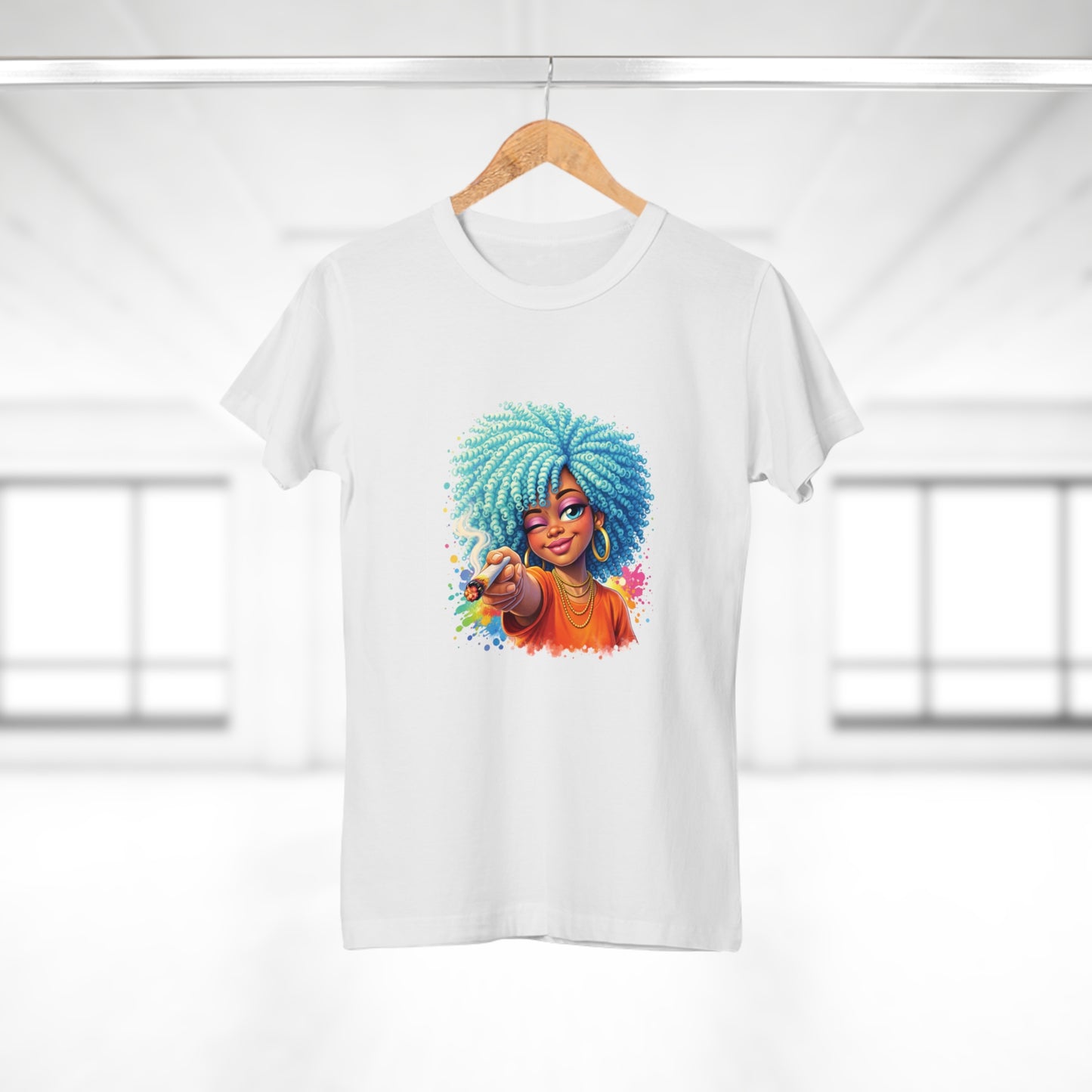 Afro Girl Pointing Graphic T-Shirt — Colorful Natural Hair Illustration Tee