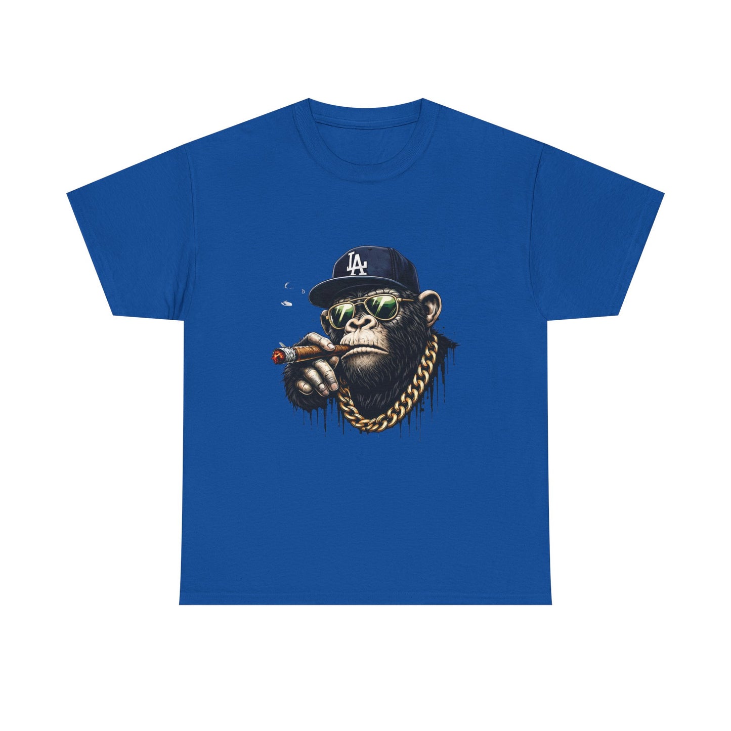 Cigar-Chomping Hip Hop Monkey T-Shirt — LA Cap & Gold Chain Streetwear