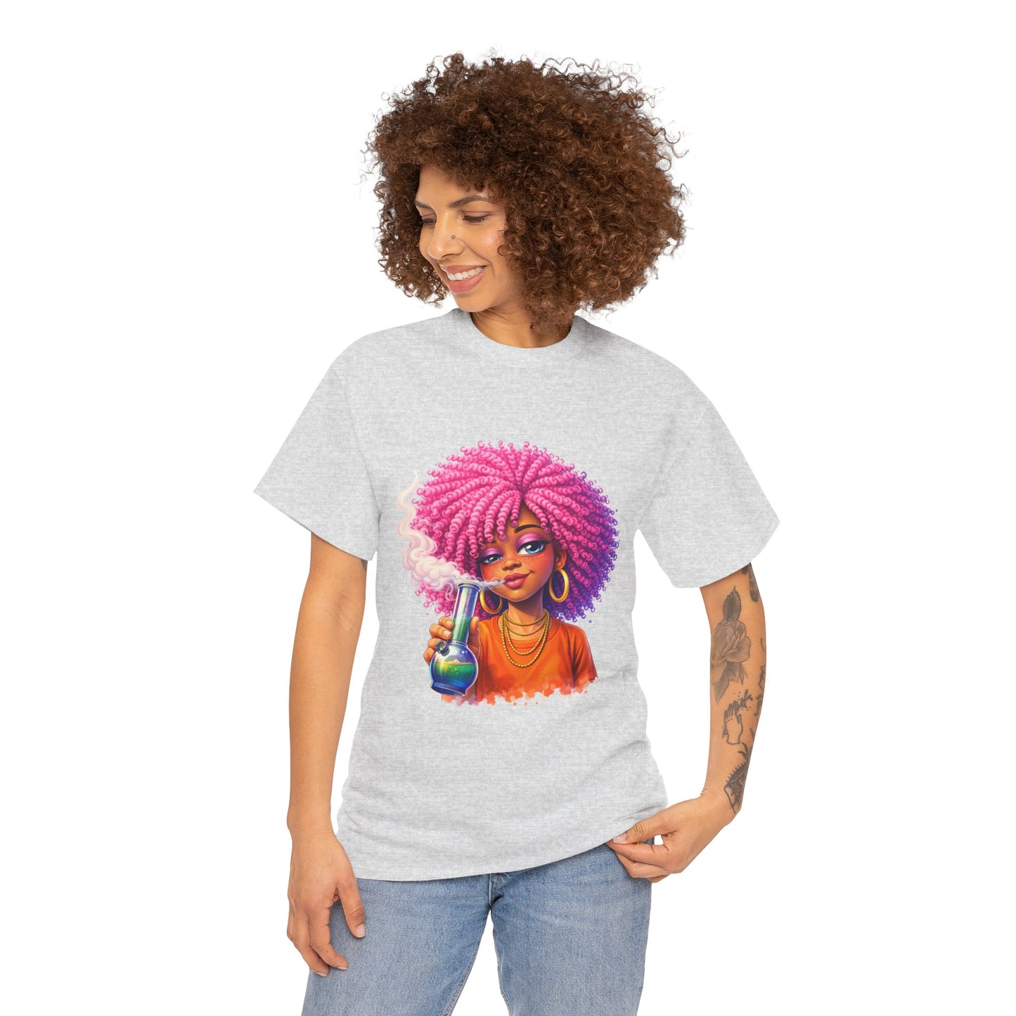 Pink Afro Girl Graphic Tee — Colorful Sassy Retro Portrait T‑Shirt