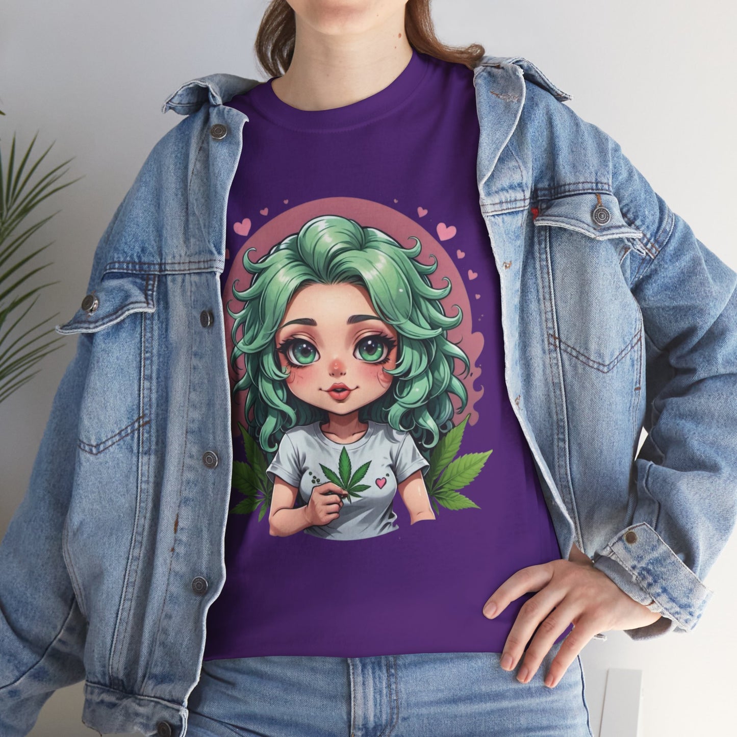 Plant Girl Cute Tee — Green Hair Anime Girl Graphic T-Shirt