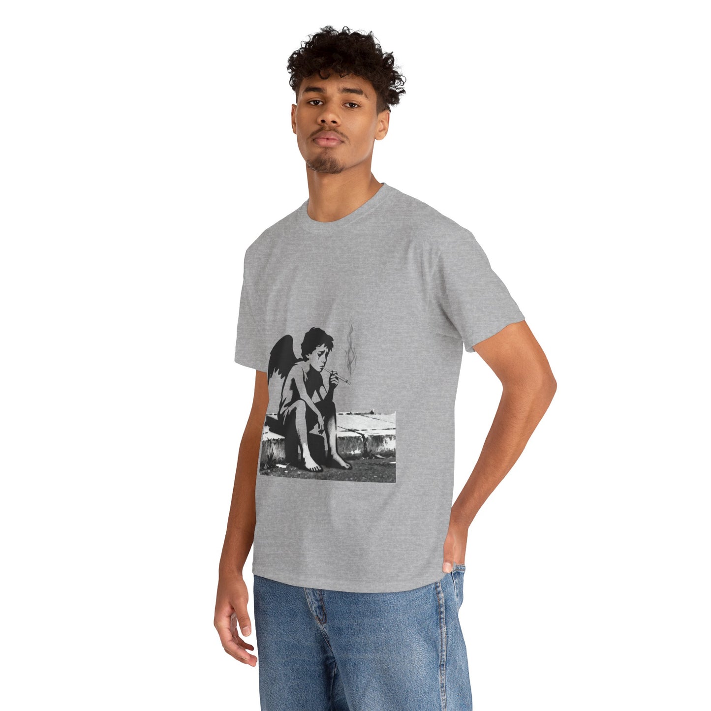 Angel Smoking Graphic Tee — Vintage Cherub Streetwear T-Shirt