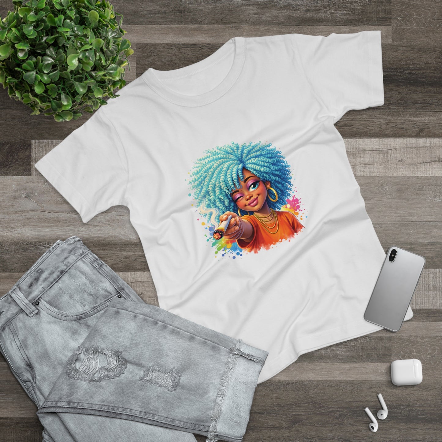 Afro Girl Pointing Graphic T-Shirt — Colorful Natural Hair Illustration Tee