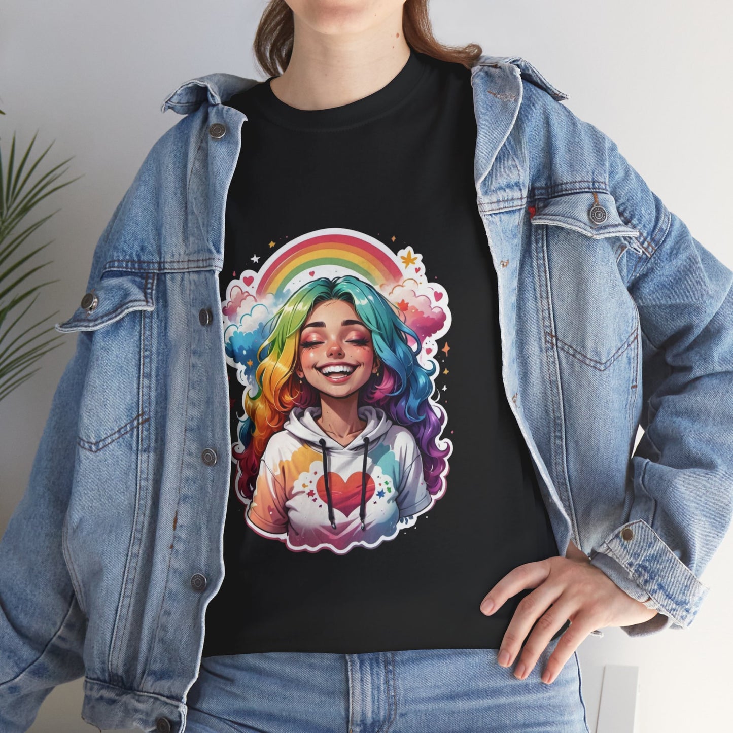 Rainbow Girl T-Shirt — Colorful Smiling Portrait Tee