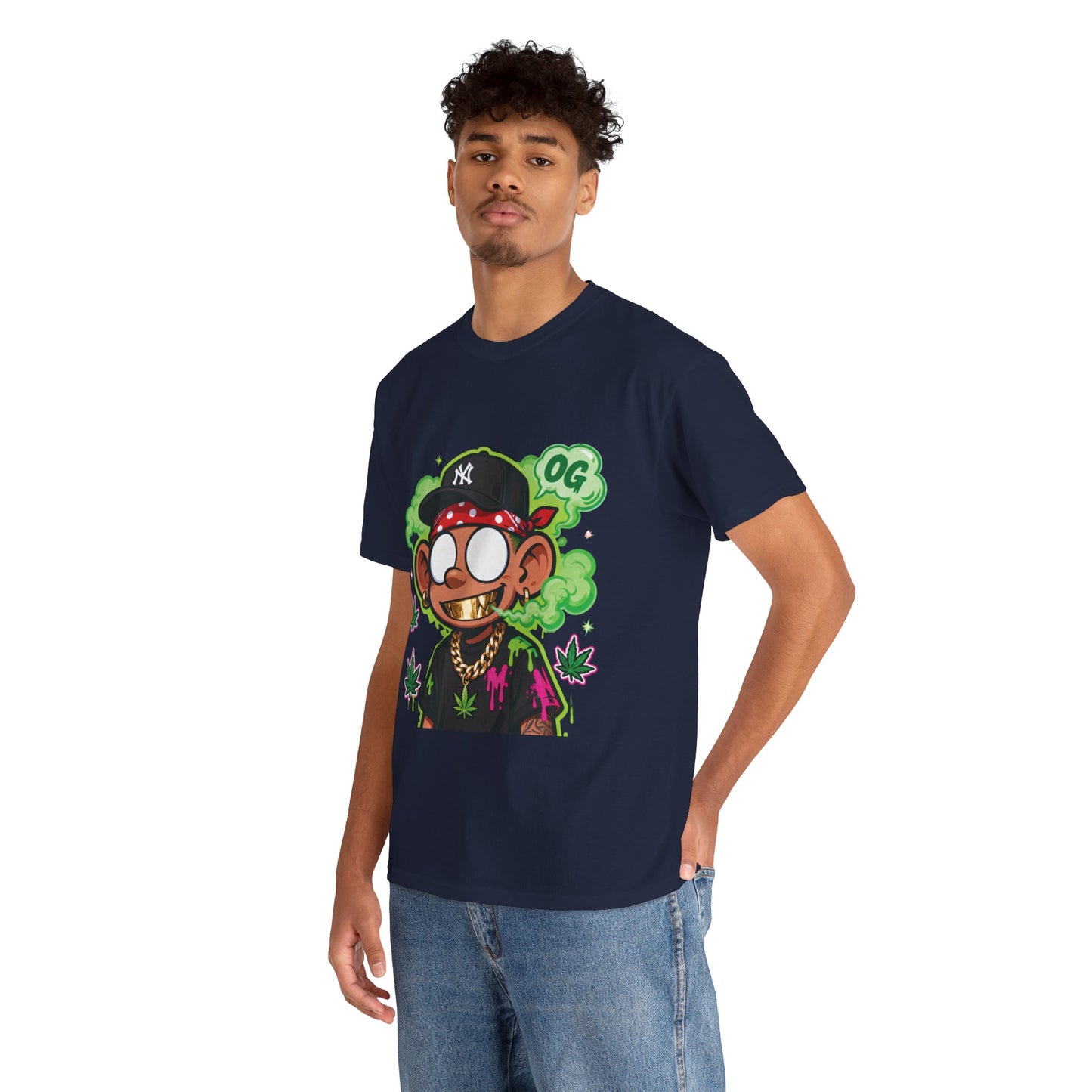 T-Shirt — OG Cartoon Stoner Graphic Tee (Green Smoke & Leaf Design)