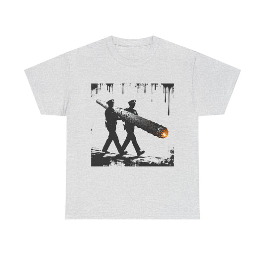 Graphic Tee — Police Carrying a Giant Burning Cigar Street Art Design