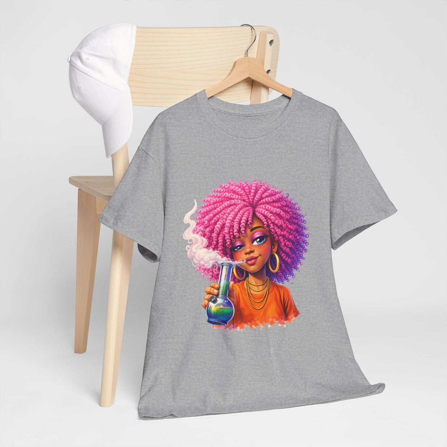 Pink Afro Girl Graphic Tee — Colorful Sassy Retro Portrait T‑Shirt
