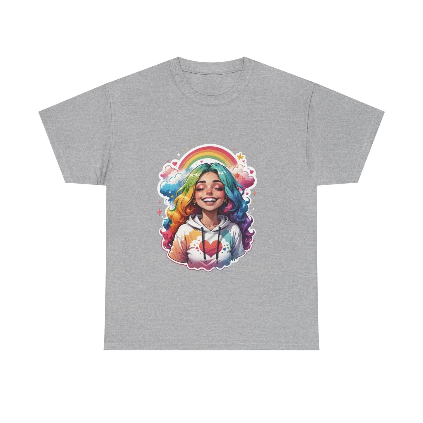 Rainbow Girl T-Shirt — Colorful Smiling Portrait Tee
