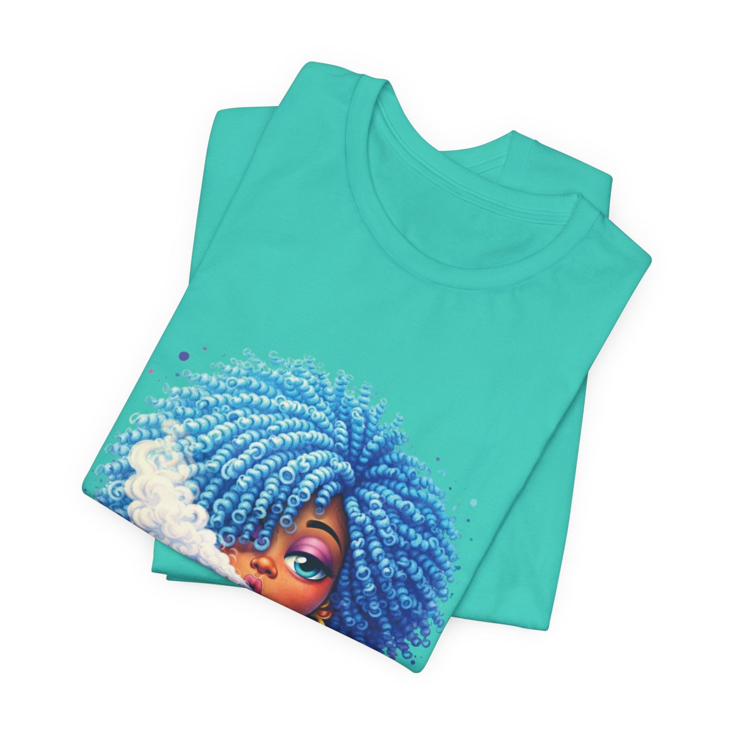 Afro Puff Vibes T-Shirt — Cool Blue Hair Graphic Tee