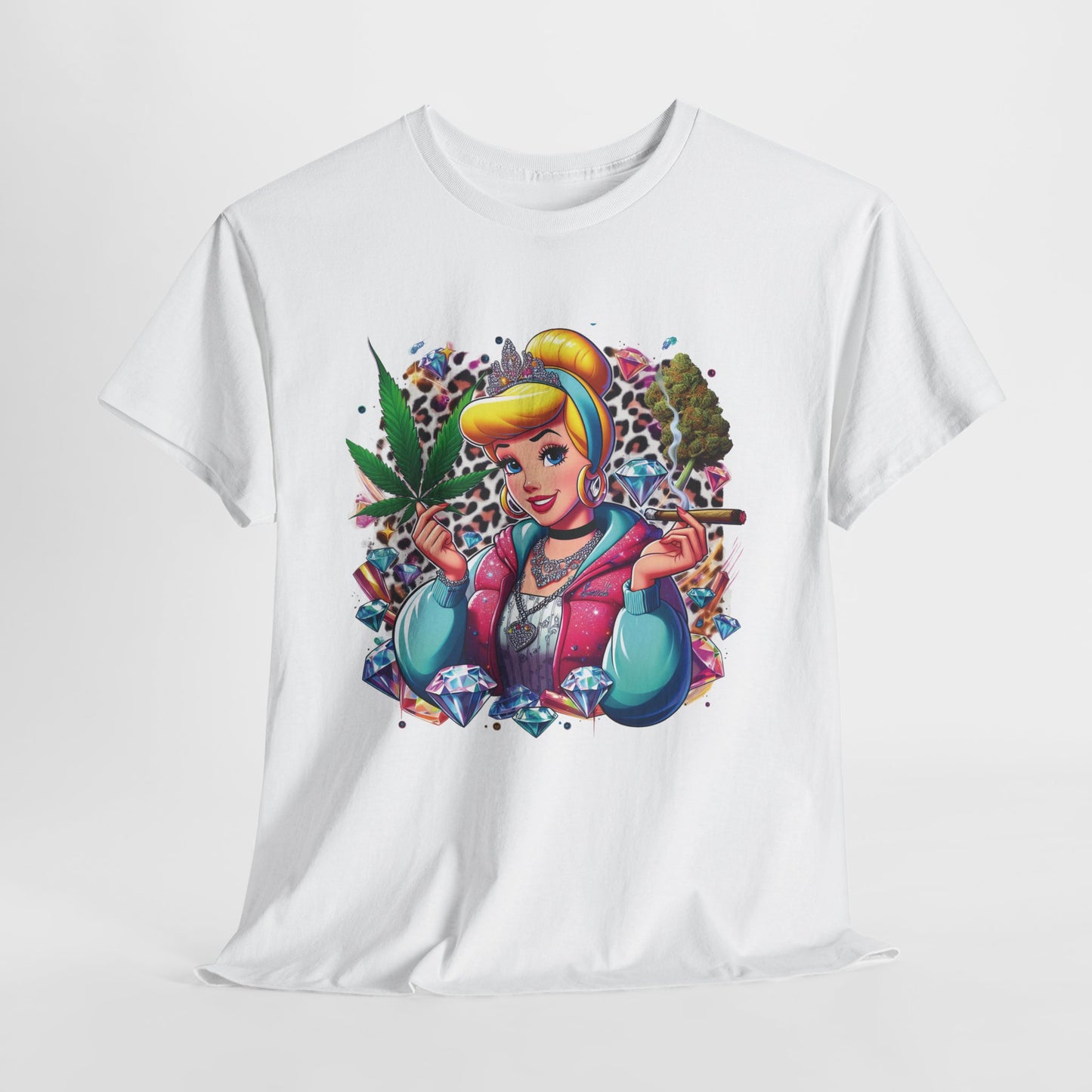 Cinderella Stoner Graphic Tee — Retro Princess Smoking Weed Art Shirt