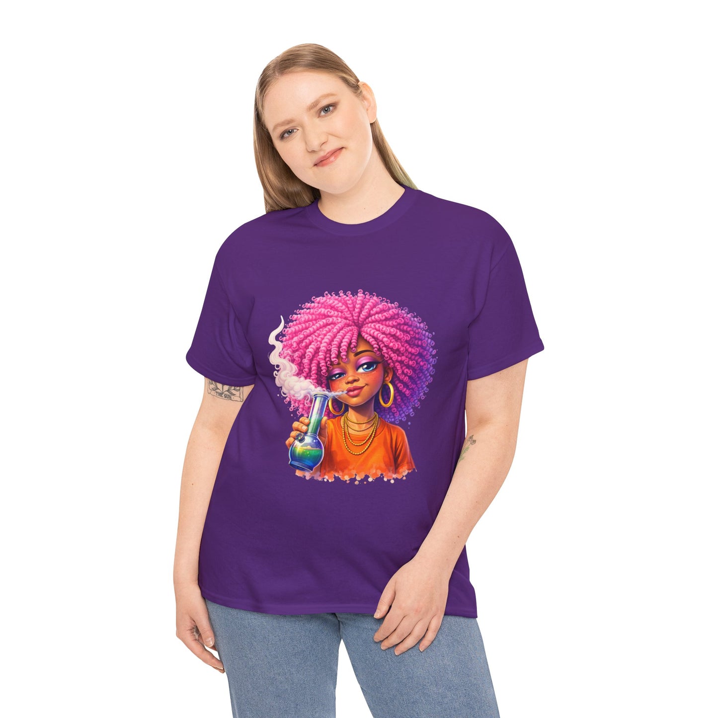 Pink Afro Girl Graphic Tee — Colorful Sassy Retro Portrait T‑Shirt